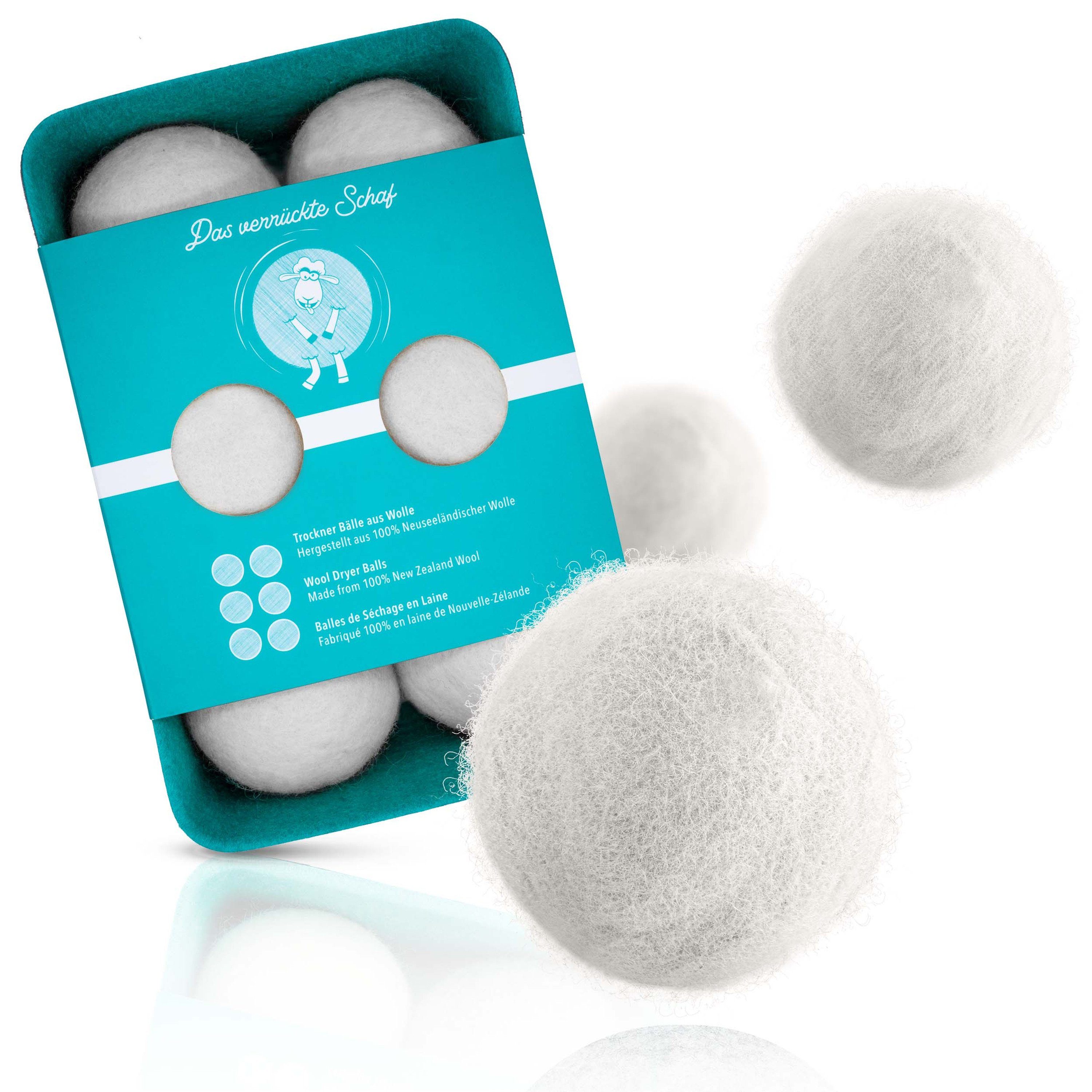 Das 100% Aufbewahrungsbox Filzbälle Nachhaltige für Dryer Verrückte weiße Schafwolle Balls Trocknerball Trocknerbälle Weichspüler-Ersatz. aus Schaf 6er Natürlicher mit Wäschetrockner Set Tridono