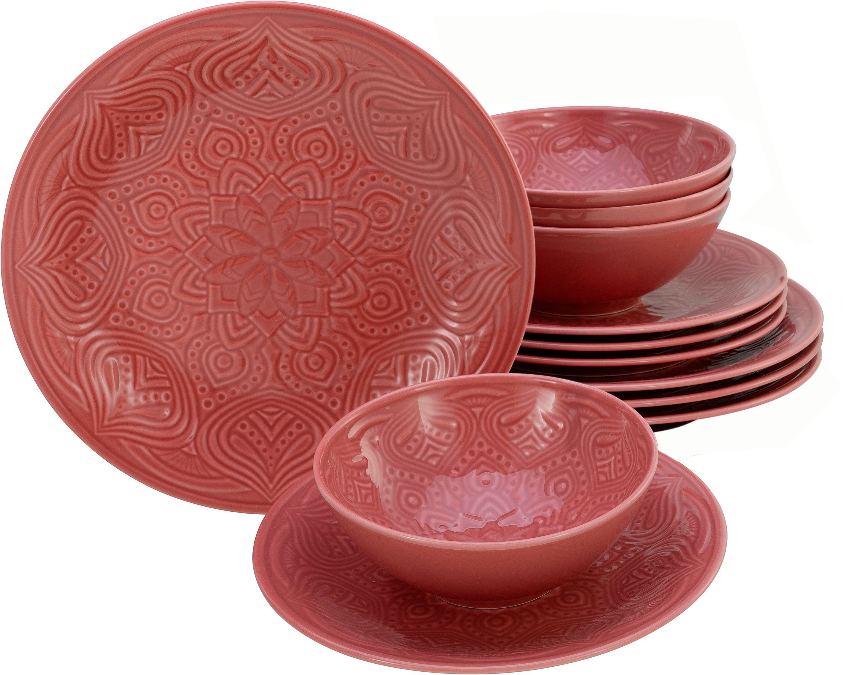 CreaTable Teller-Set Orient Mandala (12-tlg), 4 Personen, Porzellan, Teller Set, Speiseteller, Dessertteller und Schalen im Set