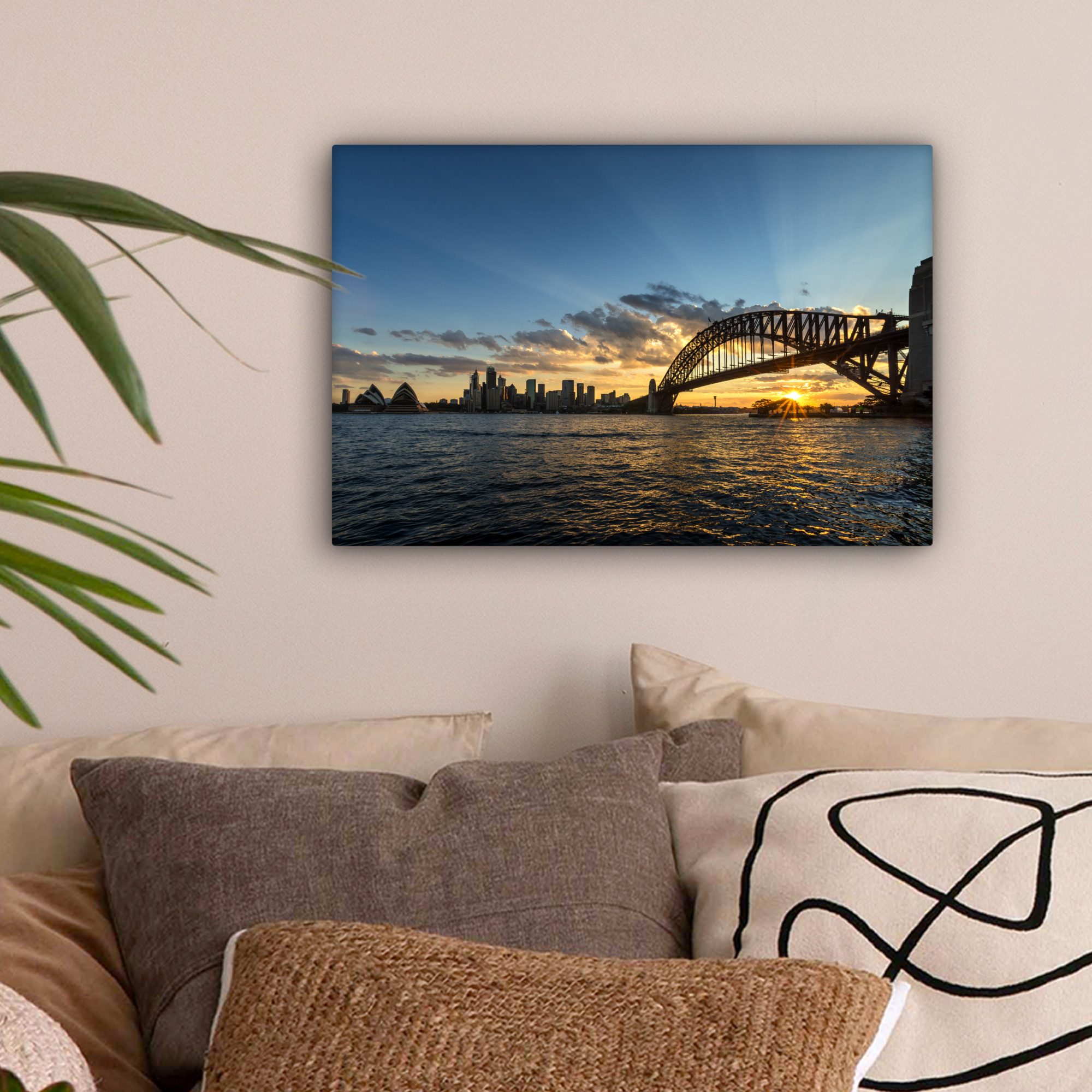 OneMillionCanvasses® Leinwandbild Sonnenstrahlen über der Sydney Bridge, Fotodruck (1 St), Leinwand Bilder Klein, Wand Dekoration Aesthetic 30x20 cm – Bild 2 von 5