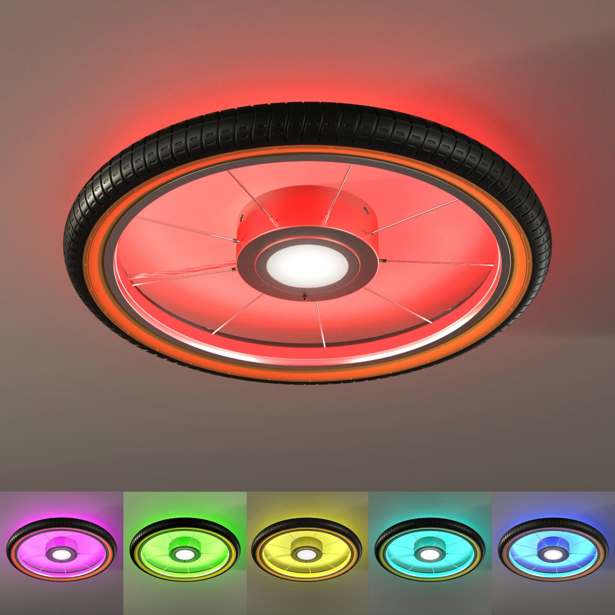 EVOTEC Deckenleuchte Wheel, LED wechselbar, Ø 51cm, Hauptlicht und indirekte Beleuchtung getrennt schaltbar | Deckenlampen