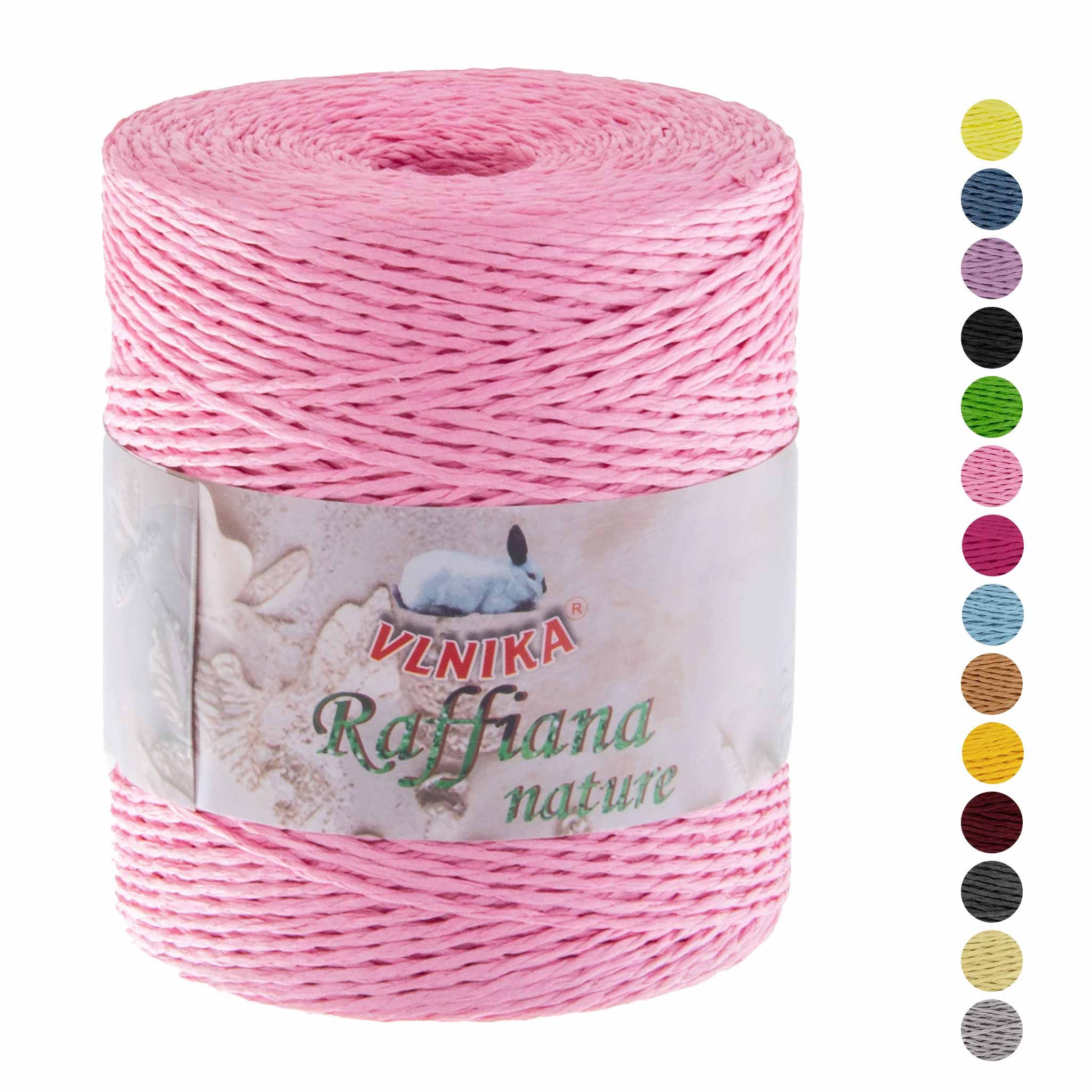 VLNIKA 200g Papiergarn Raffiana Nature zum Häkeln Bastband Farbwahl Häkelwolle, 330 m (Einzelknäuel), rosa
