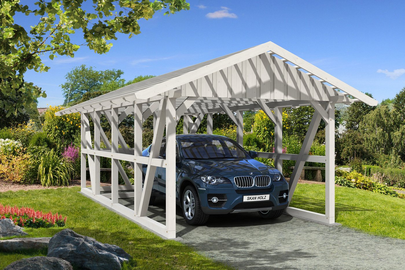 Thumbnail - Skanholz Einzelcarport Schwarzwald, BxT: 424x772 cm, 220 cm Einfahrtshöhe, mit Dachlattung