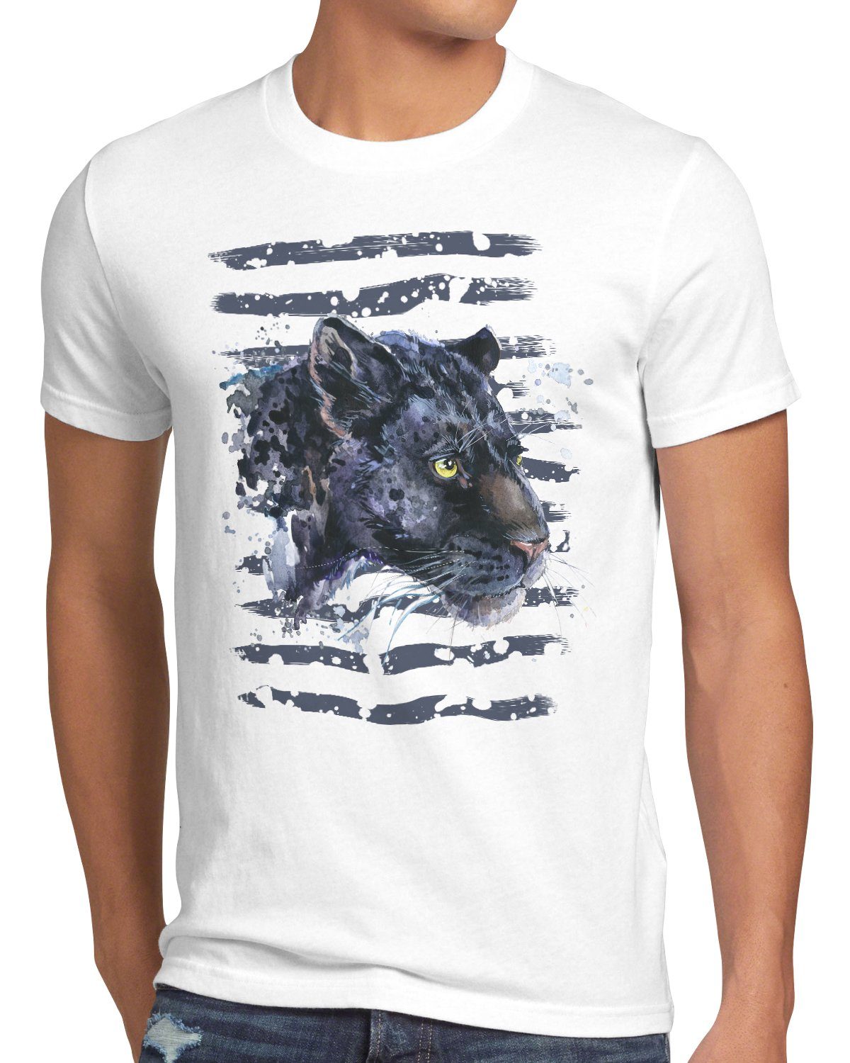 style3 Print-Shirt Herren T-Shirt Schwarzer Panther berglöwe zoo dschungel