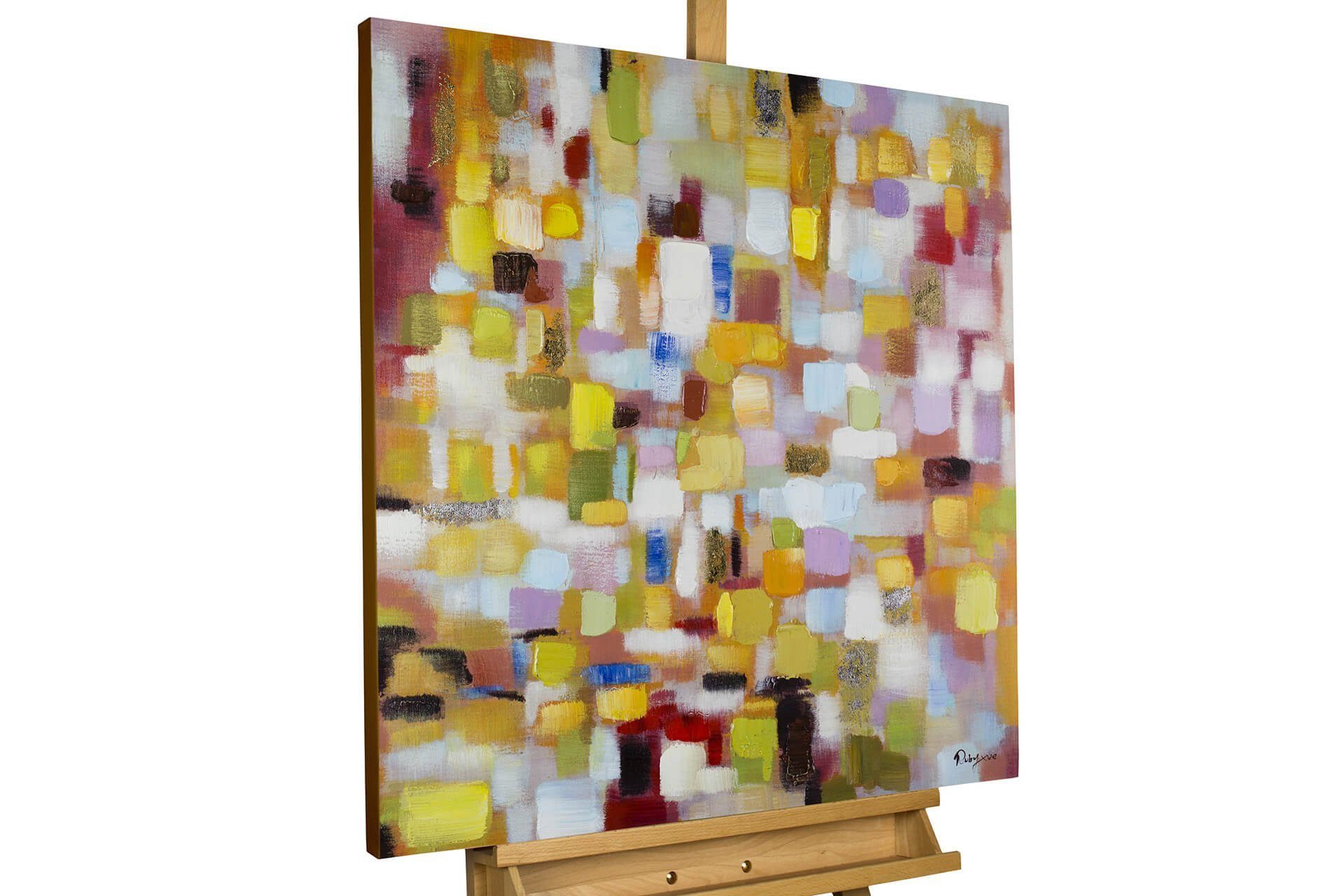 KUNSTLOFT Gemälde Flickenteppich in Pastell 80x80 cm, Leinwandbild 100% HANDGEMALT Wandbild Wohnzimmer