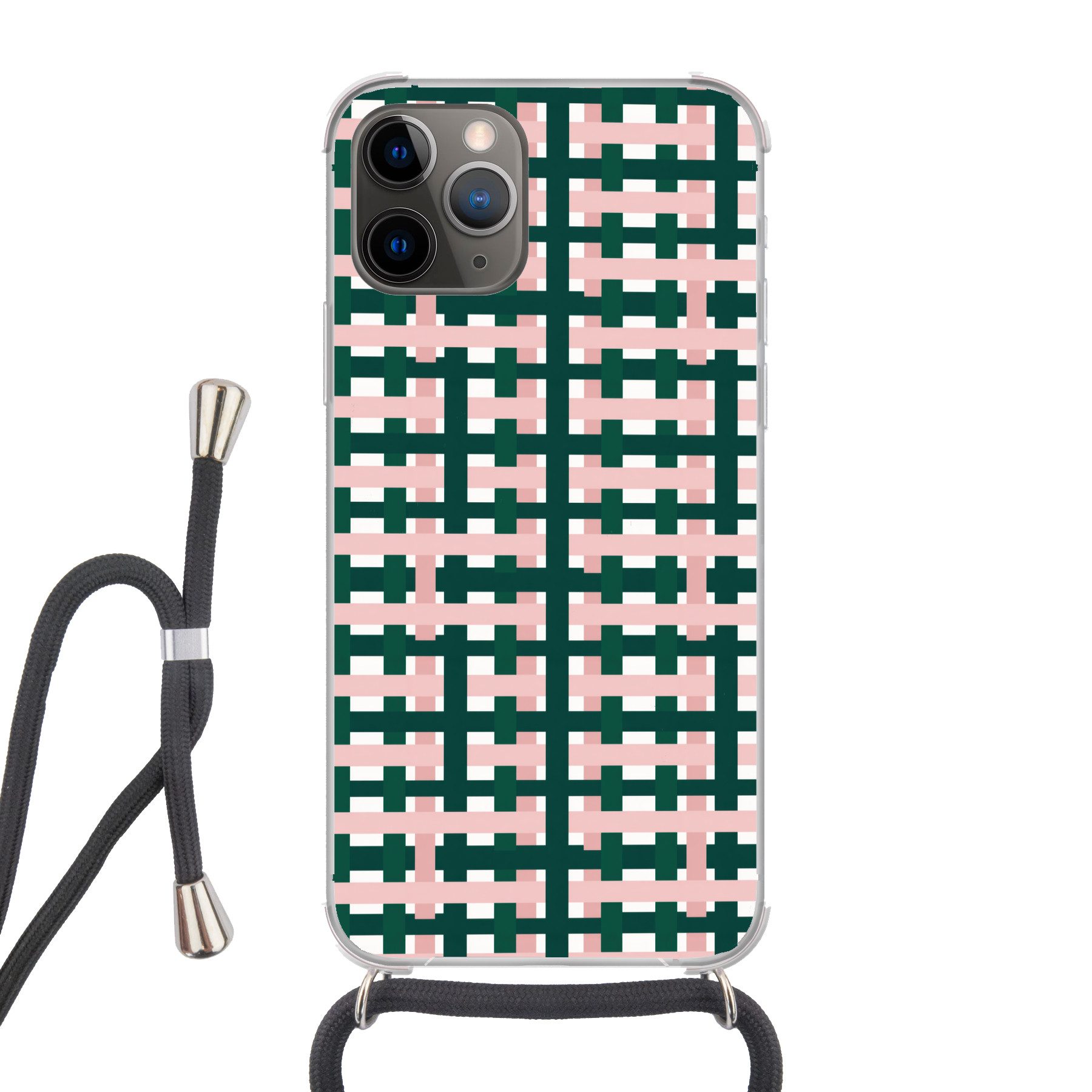 MuchoWow Handyhülle für Apple iPhone 13 Pro Zopfmuster - Grün - Rosa - Grafik, Tragbare Handyhüllen mit Kette zum umhängen, Handykette Handyband