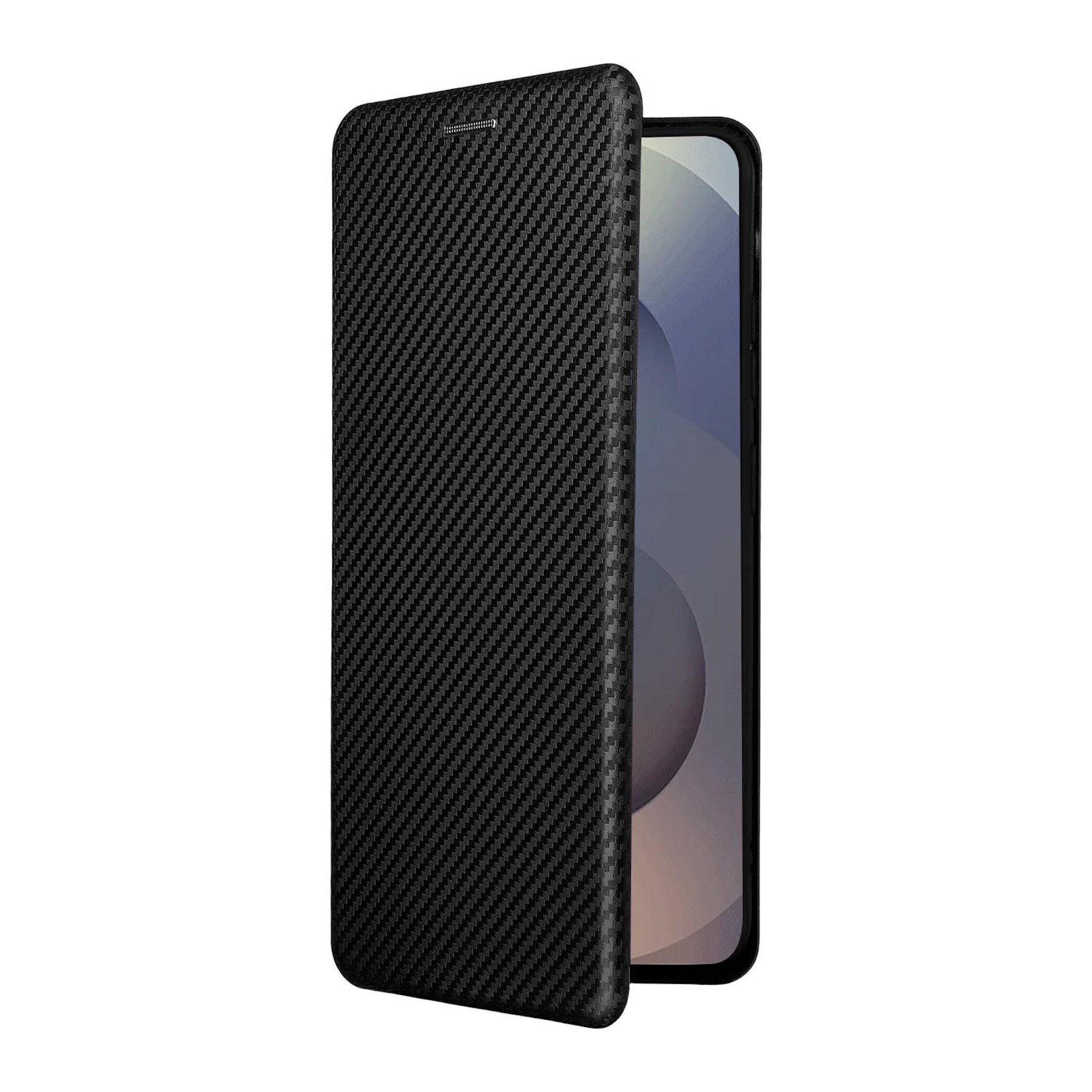 Wigento Smartphone-Hülle für Samsung Galaxy S26 Ultra 5G Carbon Textur Design Flip Schwarz 6.9, Carbon Faser Flip Schutzhülle mit Kartenfach und Ständer