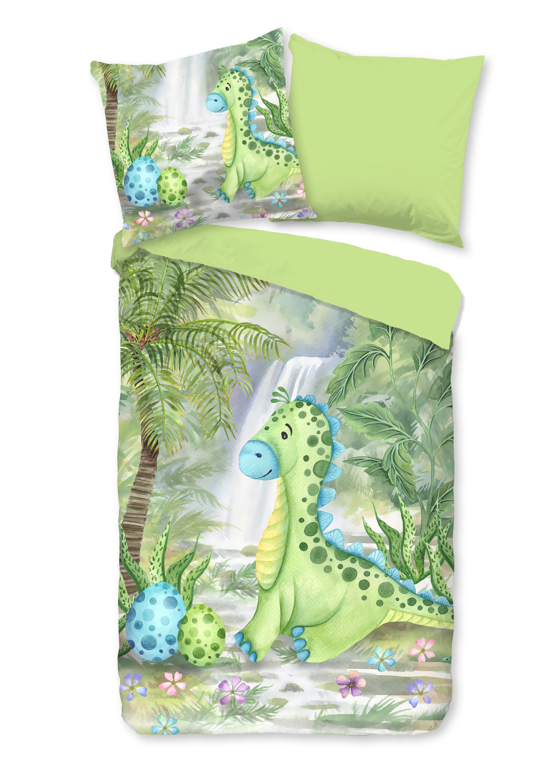 soma Bettwäsche Pastell Comic Dino Dinosaurier grün hellgrün, Renforce, 2 t günstig online kaufen