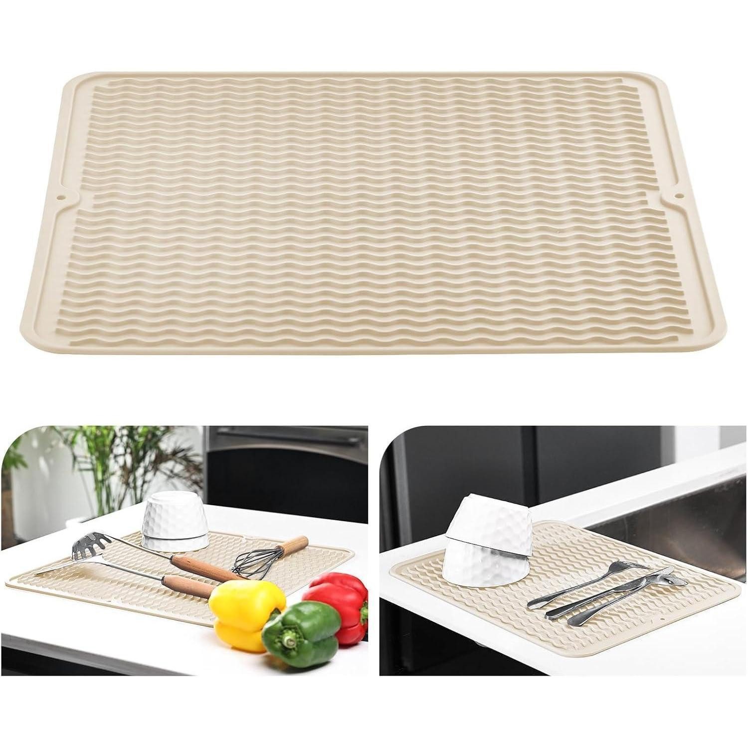 LuxusKollektion Abtropfmatte Abtropfmatte Silikon Spülmatte Geschirr Spüle 40x45cm Beige
