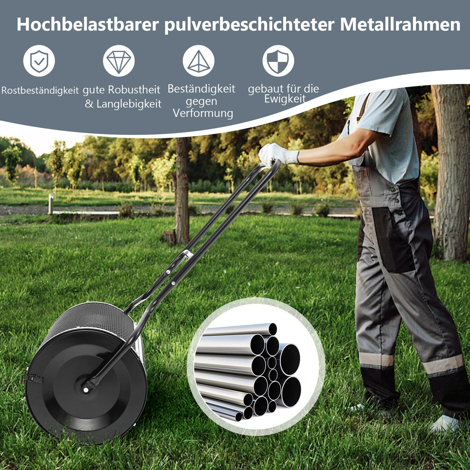 COSTWAY Streuwagen, 60 cm Arbeitsbreite, 75 l Füllmenge, (1-tlg), mit U-Griff & Mesh-Korb