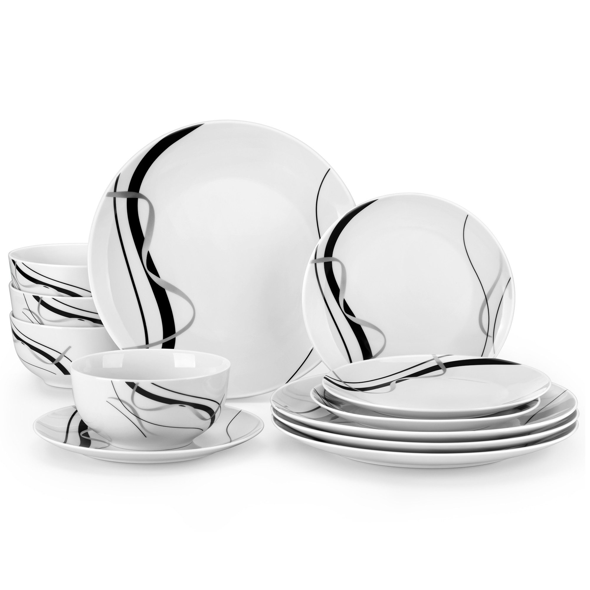 MALACASA Geschirr-Set Geschirrset FIONA für 6/4, Grauweiß Porzellan Kombiservice (12-tlg), 4 Personen, Porzellan