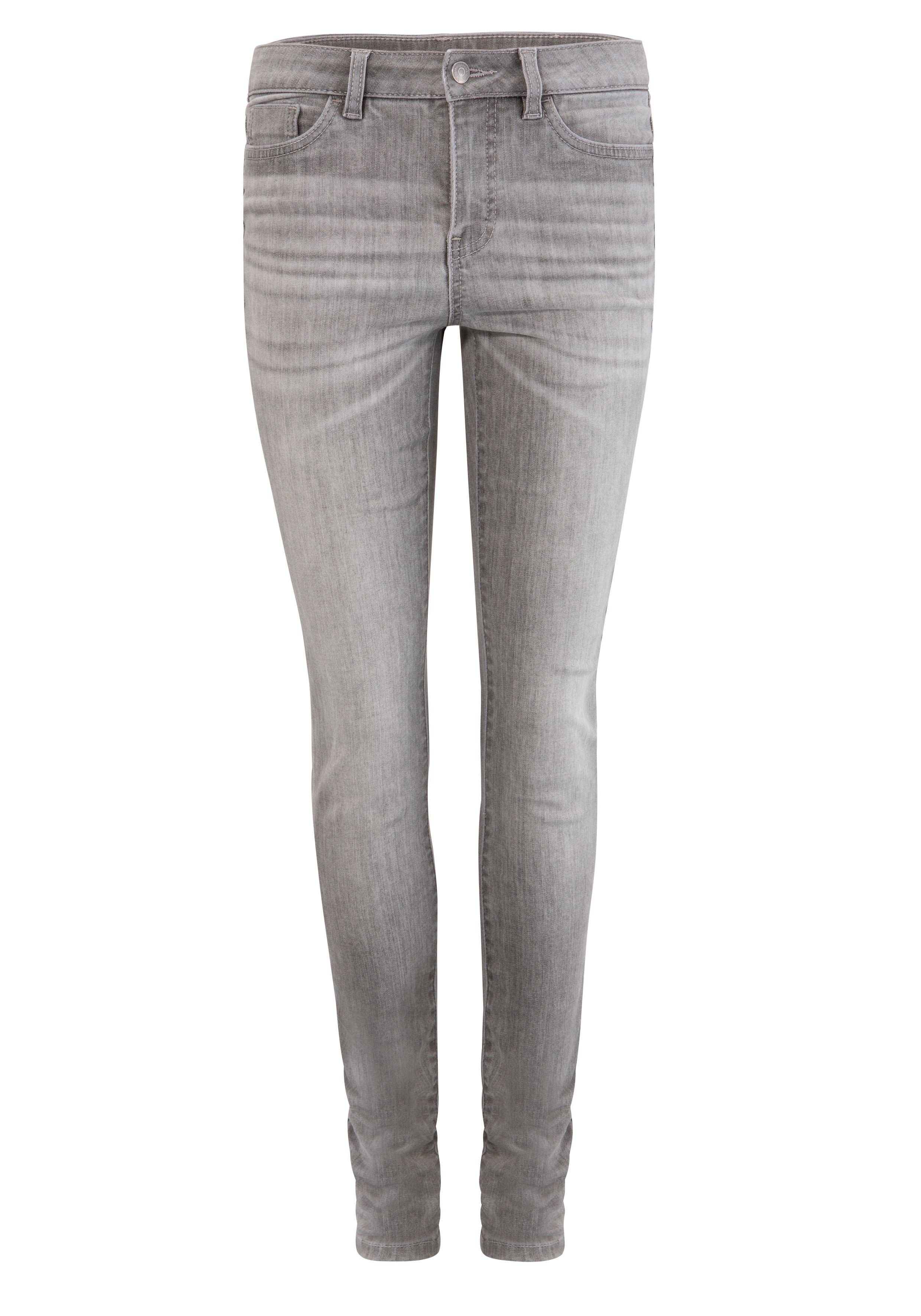 SUPER mit SKINNY light-grey-used KangaROOS used-Effekt HIGH RISE 5-Pocket-Jeans