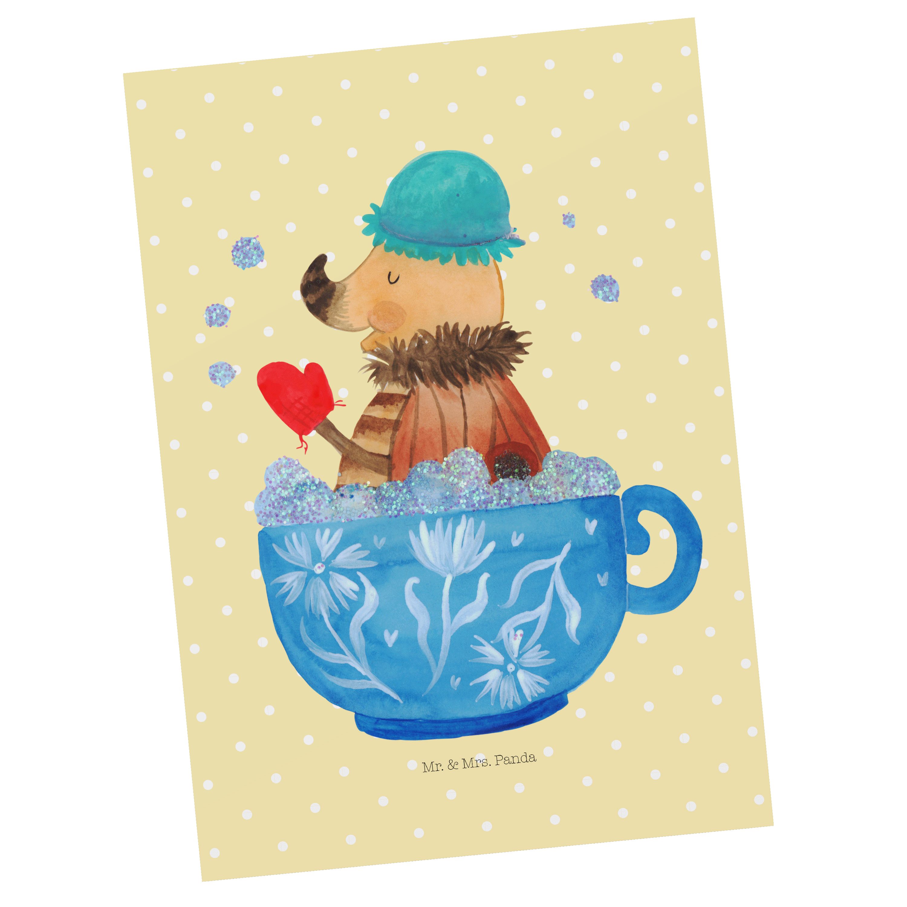 Mr. & Mrs. Panda Postkarte Nachtfalter Schaumbad - Gelb Pastell - Geschenk, WC, Einladungskarte