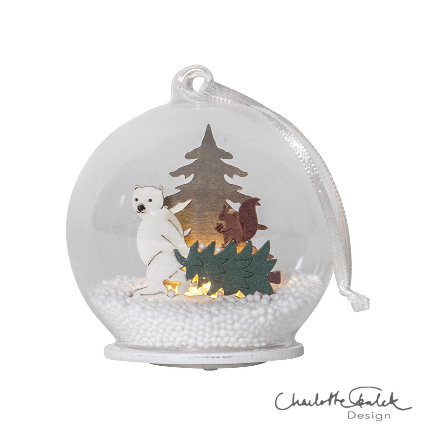 STAR TRADING LED Dekolicht Forest Friends, LED-Glaskugel ,Forest Friends',  mit Aufhängung, Tiermotive aus Holz