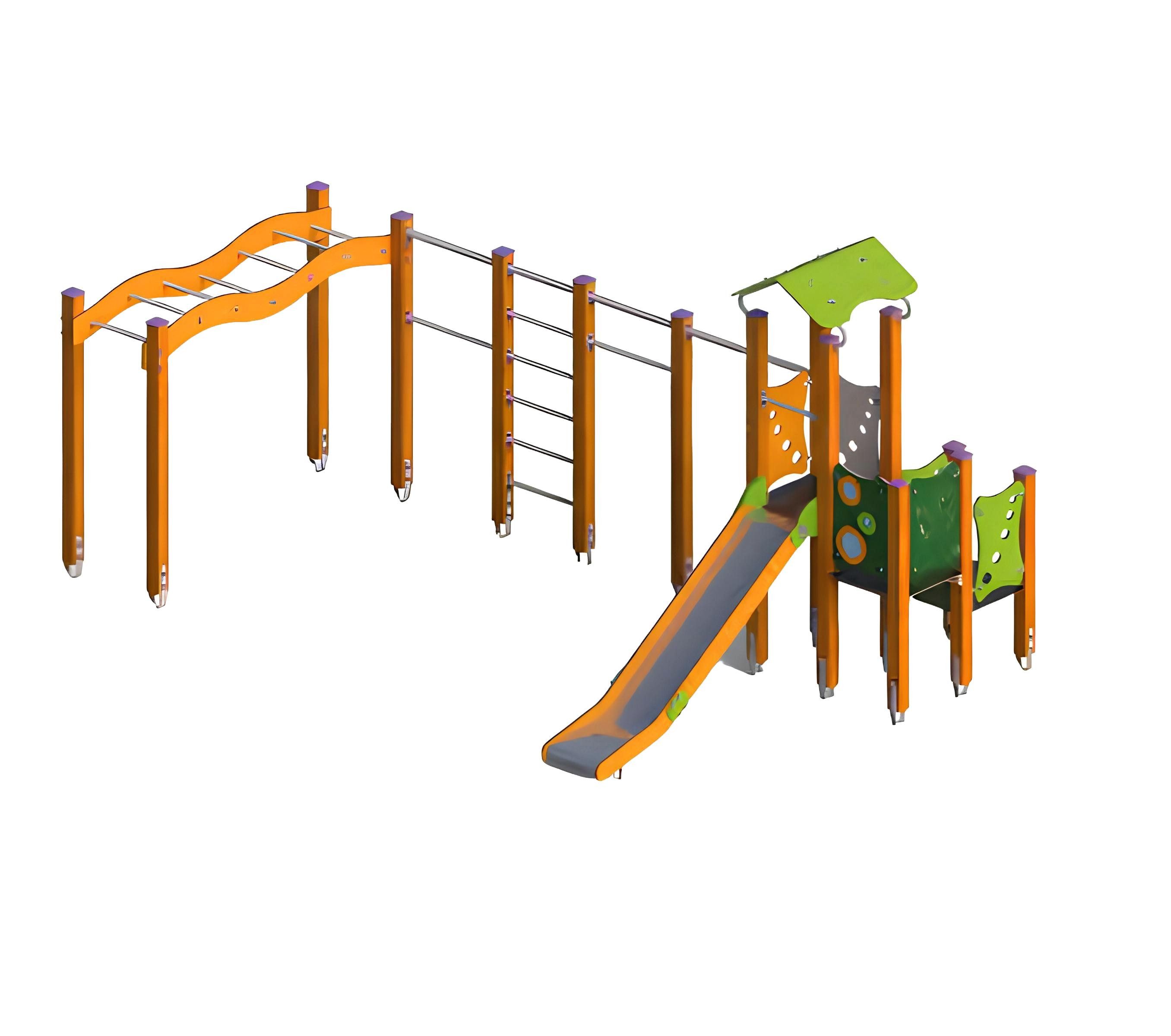 Klettergerüst Rutschbahn Spielplatzanlage mit Kletterelementen und Rutsche