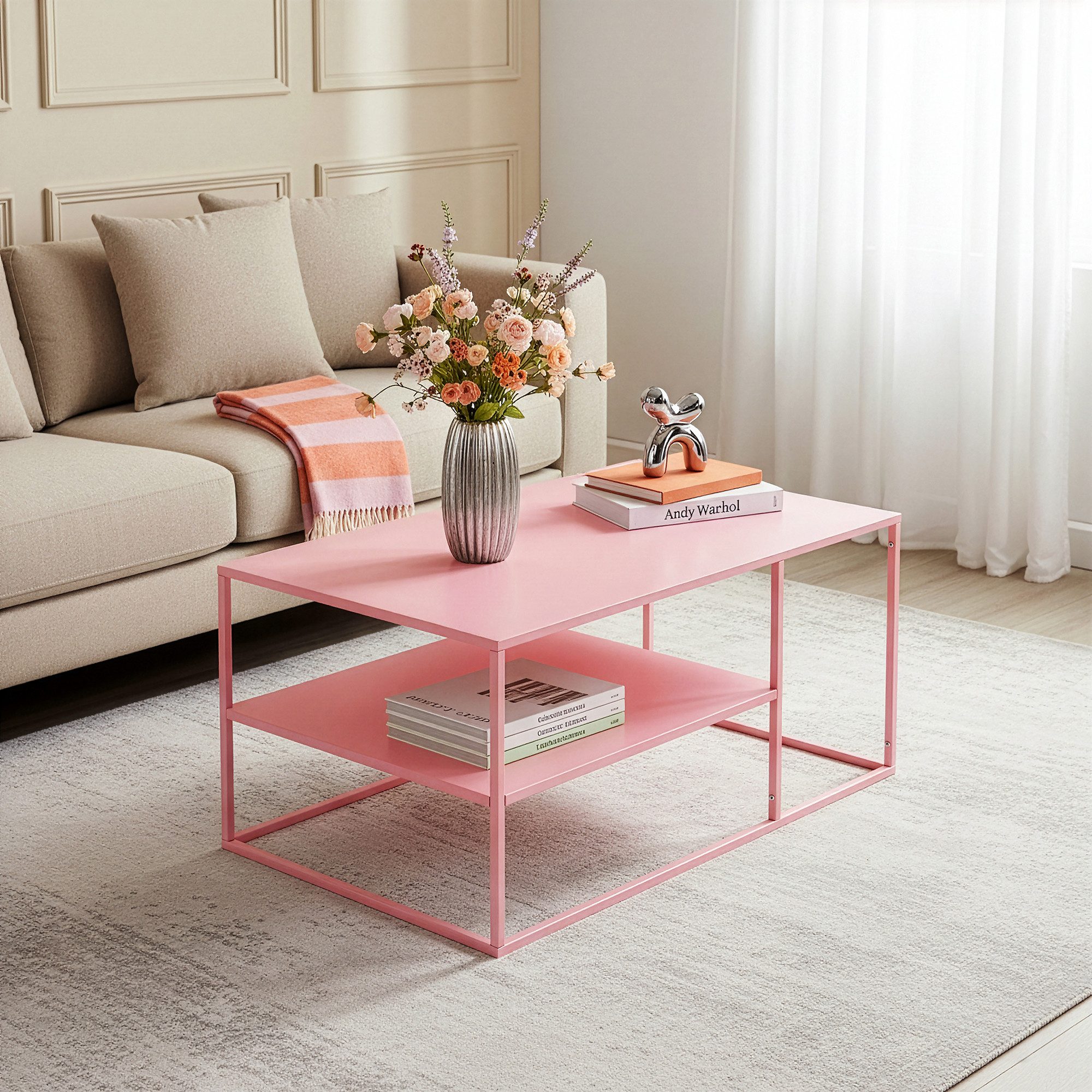 en.casa Couchtisch, »Solund« Beistelltisch Stahl 45x90x60 cm Rosa günstig online kaufen