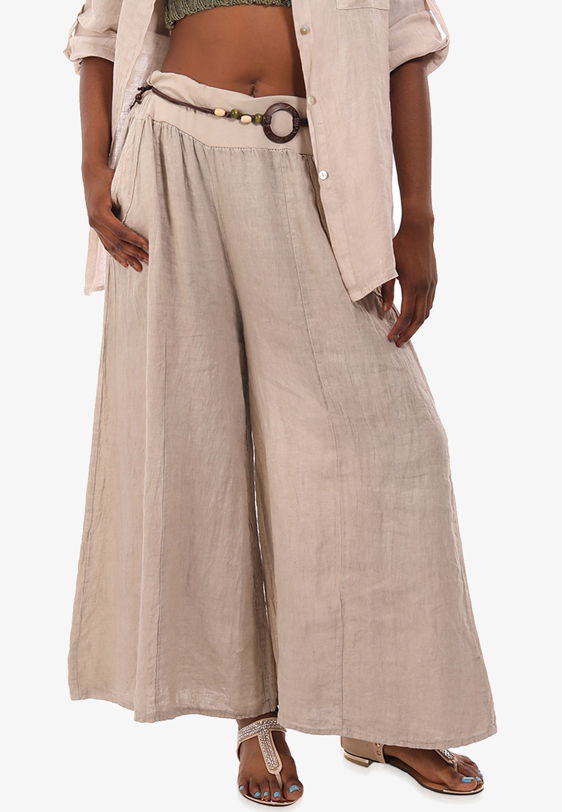 YC Fashion & Style Leinenhose Leinenhose Hosenrock mit weitem Bein (1-tlg) casual, mit elastischem Bund beige