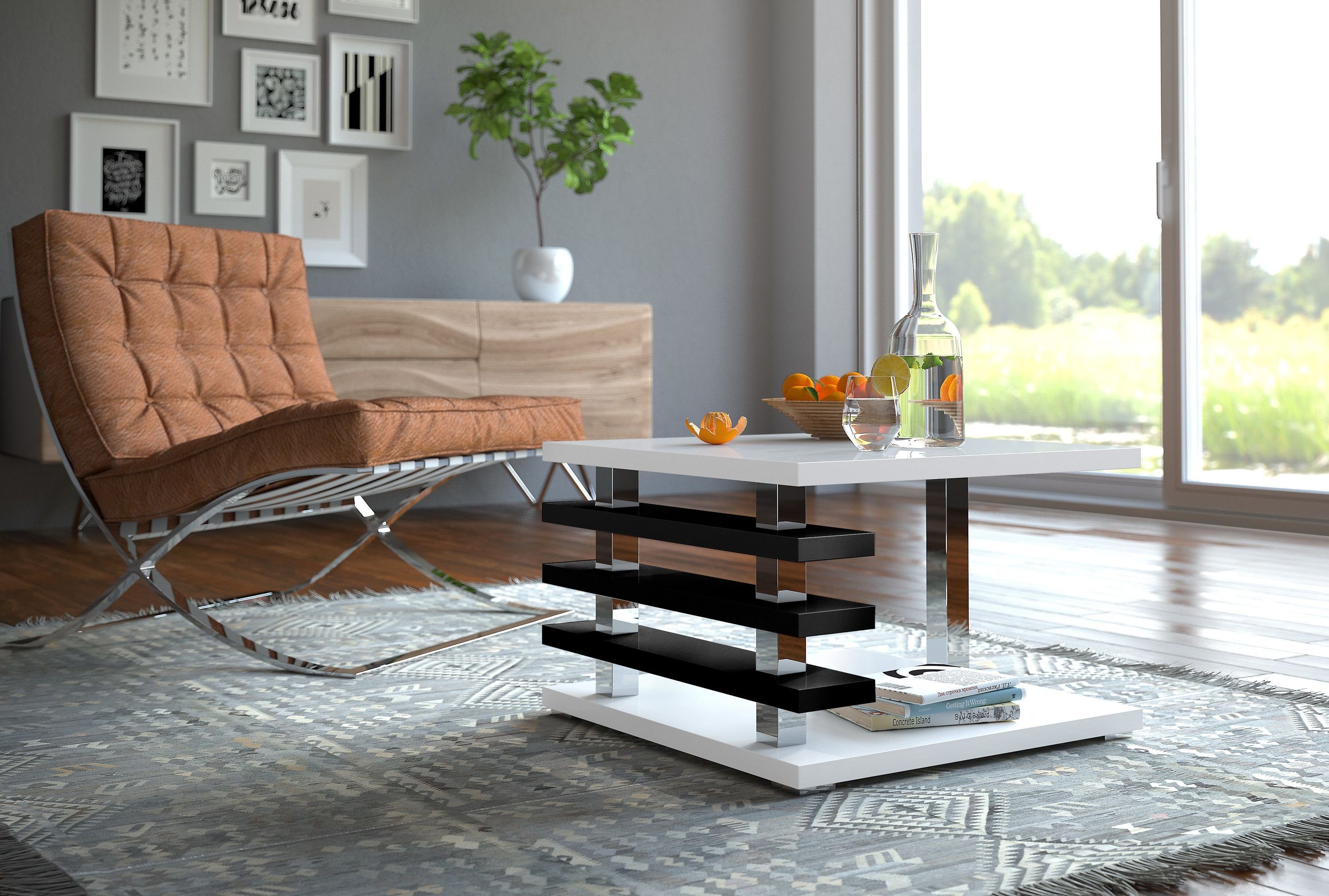 Couchtisch Sofatisch Wohnzimmertisch Ablageboden Tisch 90 x 60cm beton-grau weiß 
