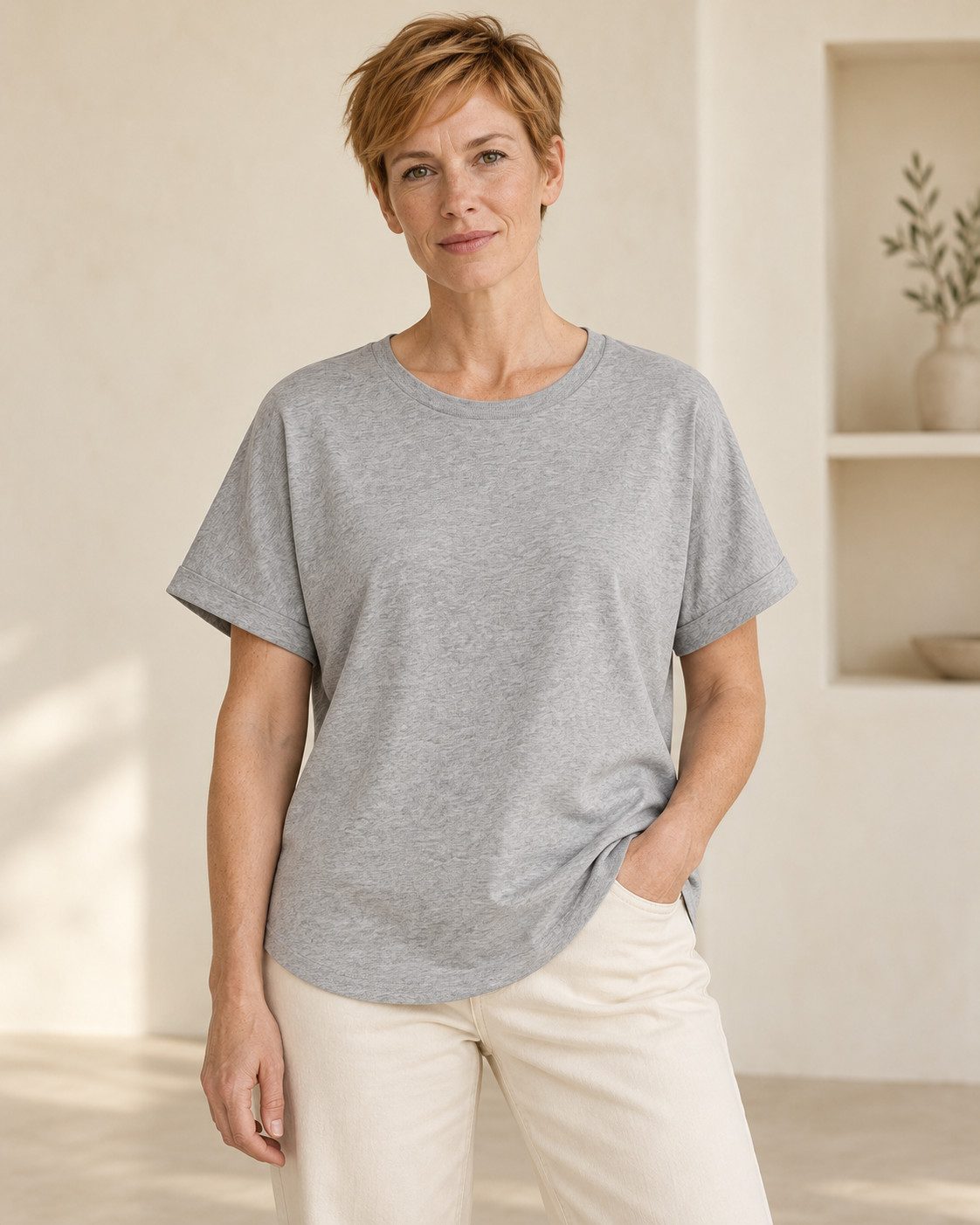 Sitztgut T-Shirt für Damen, Oversize mit Fledermausärmeln (1-tlg) 155 g/m² Single Jersey mit umgeschlagenen Ärmeln