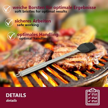 HOOZ Grillbesteck-Set aus Edelstahl ideales Grillzubehör rostfrei robust langlebig, (Set, 5 tlg., Gabel, Zange, Wender, Pinsel, Messer), mit Tragetasche