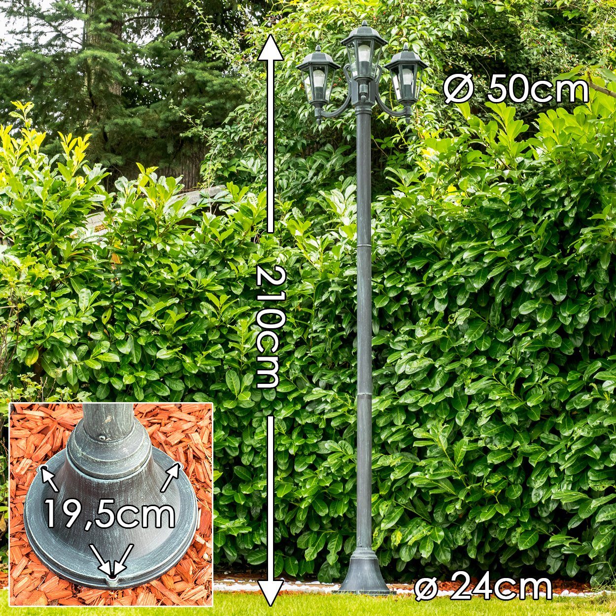 hofstein Außen-Stehlampe »Parco« Außenleuchte Kandelaber in antikem Look, ohne Leuchtmittel, Aluguss in Schwarz/Grün mit Milchglas-Scheiben, E27, IP44