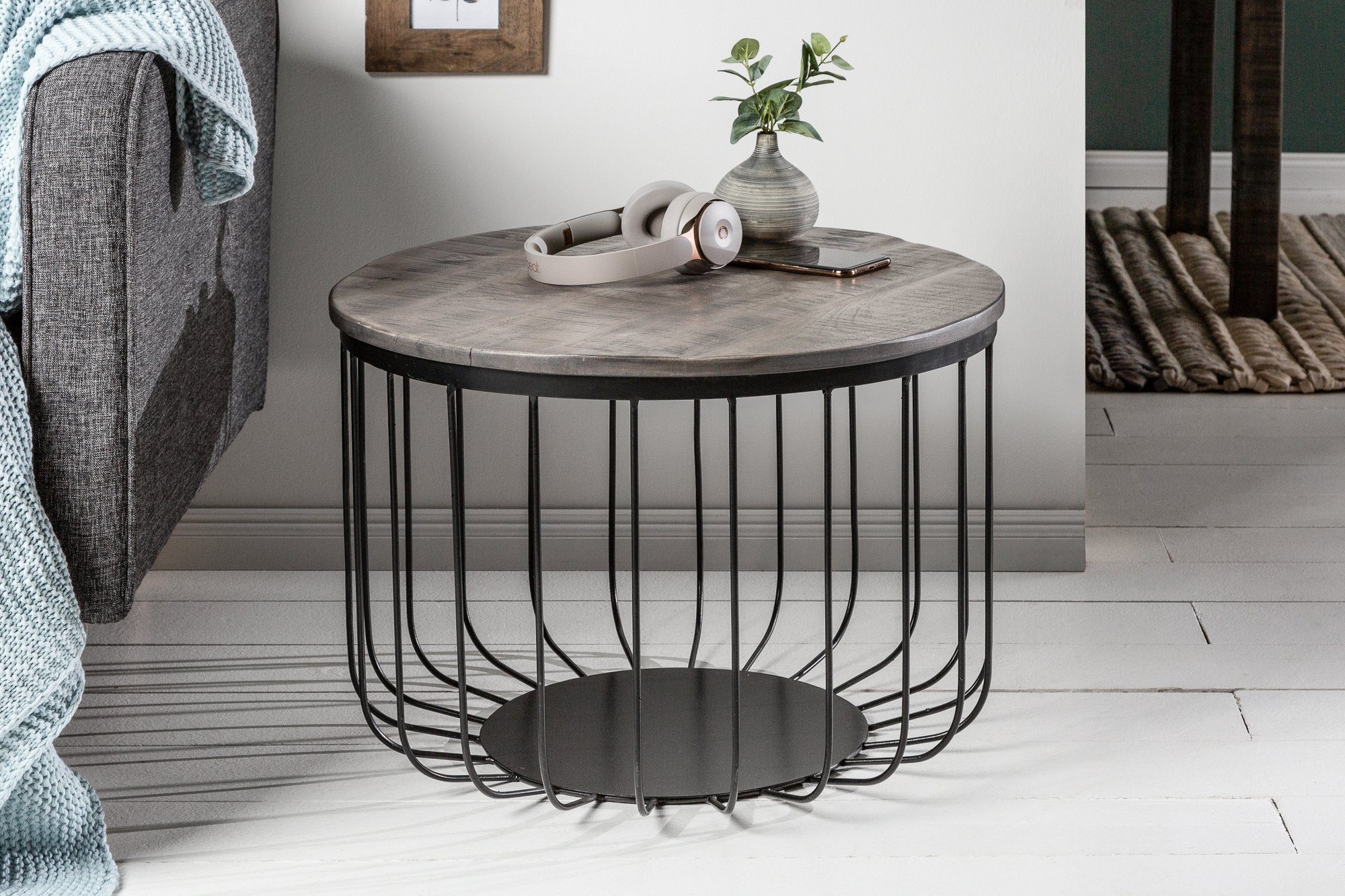 Couchtisch Couchtisch LOFT Design 56cm Mangoholz, Industrial Look Massivholz
