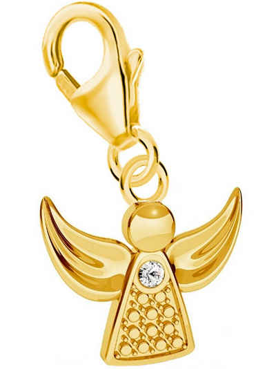 Goldene Hufeisen Charm Engel Engel Charm Anhänger mit Zirkonia Bettelarmband 925 Silber Vergoldet (inkl. Etui), für Gliederarmband oder Halskette