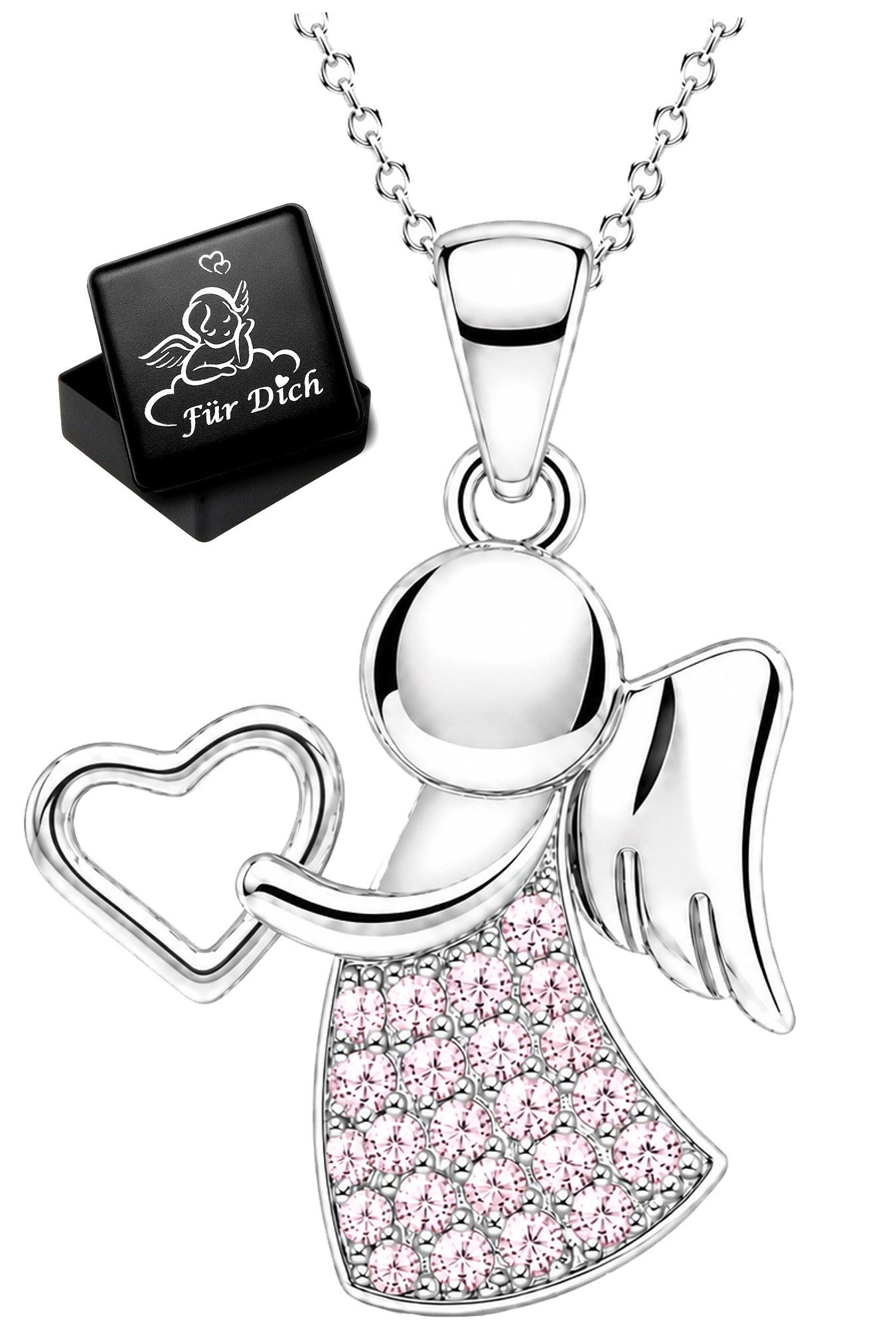 Limana Engelanhänger Schutzengel Kinder Mädchen Kette 925 Silber Herz Zirkonia Geschenk (Schmuck inkl. Dose), Geburtstag Weihnachten Einschulung Konfirmation Kommunion Ostern