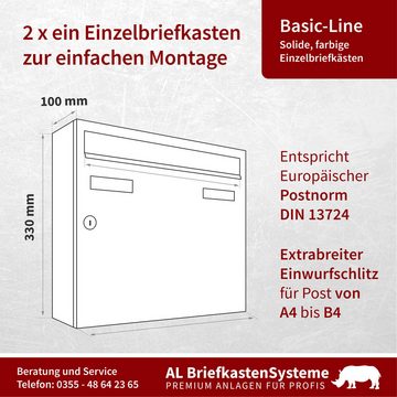 AL Briefkastensysteme Wandbriefkasten 2 Fach Basic Briefkasten A4 in RAL Farbe 9005 Tief Schwarz wetterfest