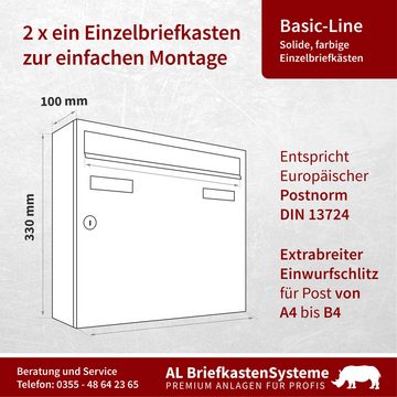 AL Briefkastensysteme Wandbriefkasten 2 Fach Basic Briefkasten A4 in RAL Farbe 3000 Feuer Rot wetterfest