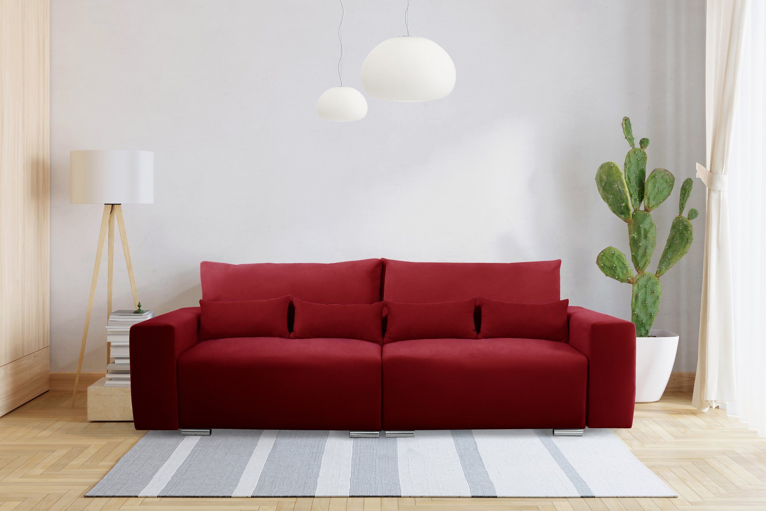mit 3-Sitzer Bettfunktion Kissen, Sofa, frei Stylefy 2-Sitzer, stellbar, Modern Raum Design, im inklusive Korfu,