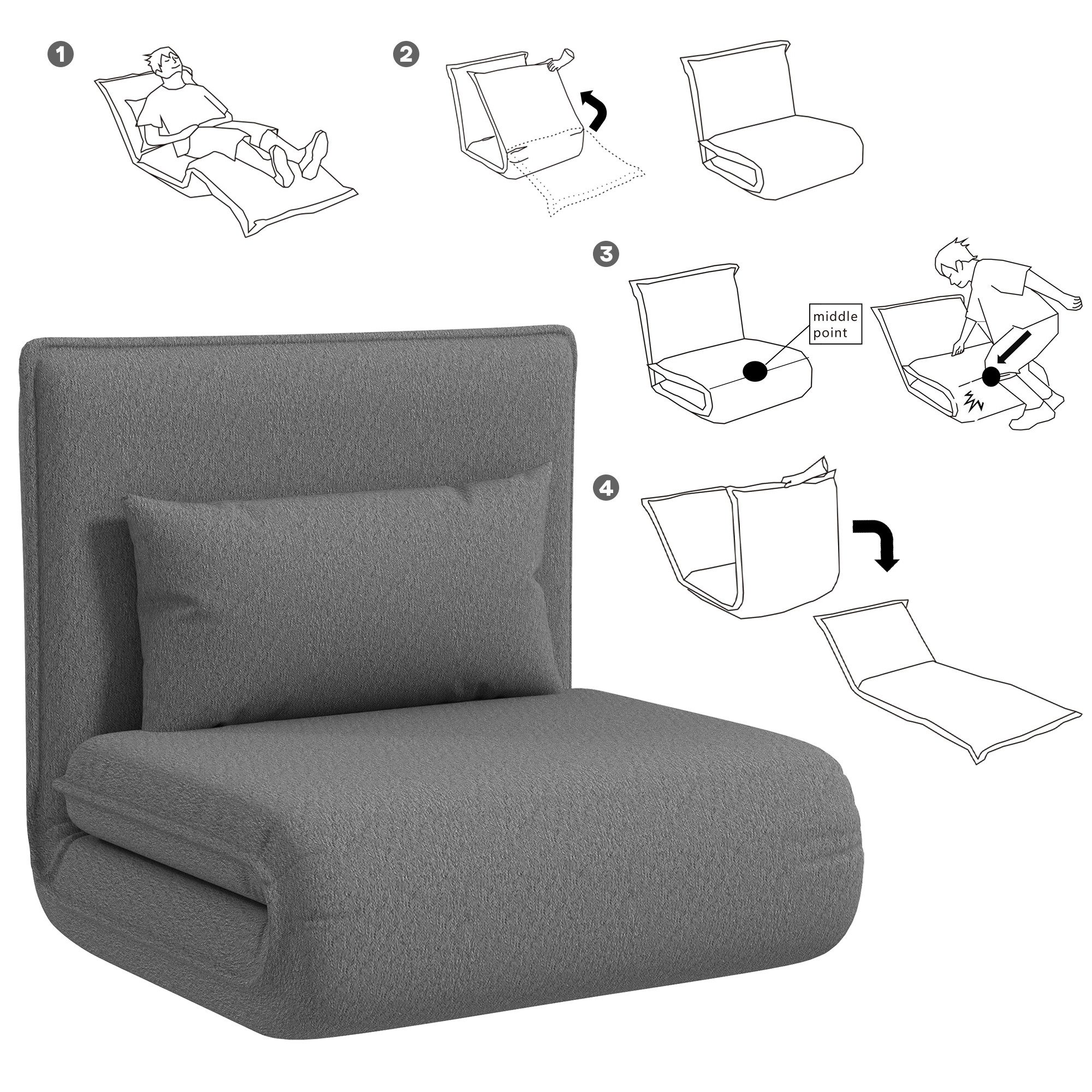 HOMCOM Relaxsessel 3-in-1 Klappbar, Gepolstert, mit günstig online kaufen