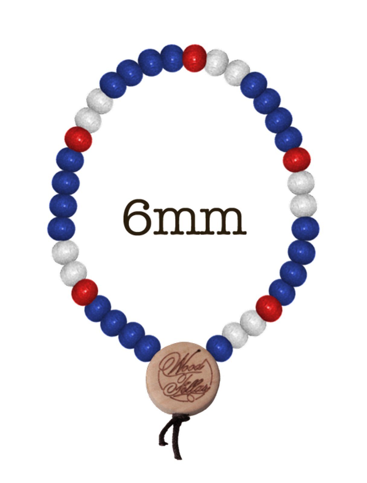 Armband FELLAS FELLAS mit Holzanhänger WOOD Armband Deluxe stylisches Holz-Perlen Pearl WOOD Arm-Schmuck Bracelet Blau/Rot/Weiß