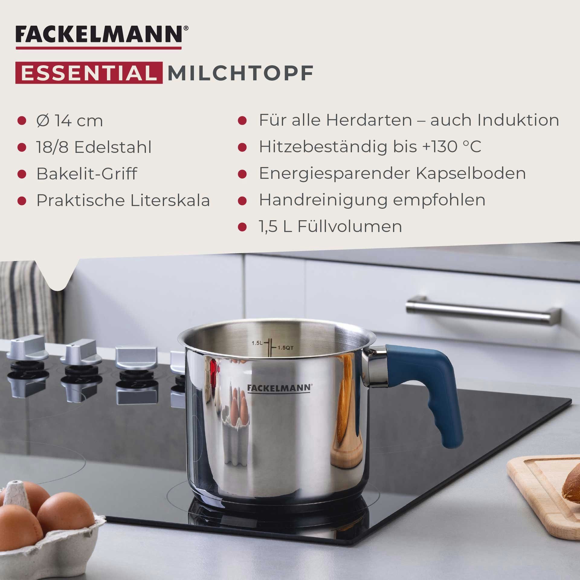 FACKELMANN Milchtopf Edelstahl, Softtouch-Griff, praktische Literskala, modernes Design