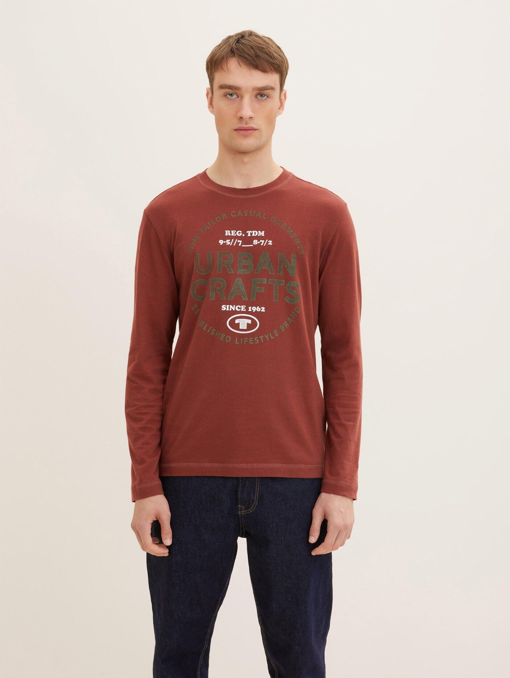 TOM TAILOR T-Shirt Langarmshirt mit Print chili oil red green finestripe