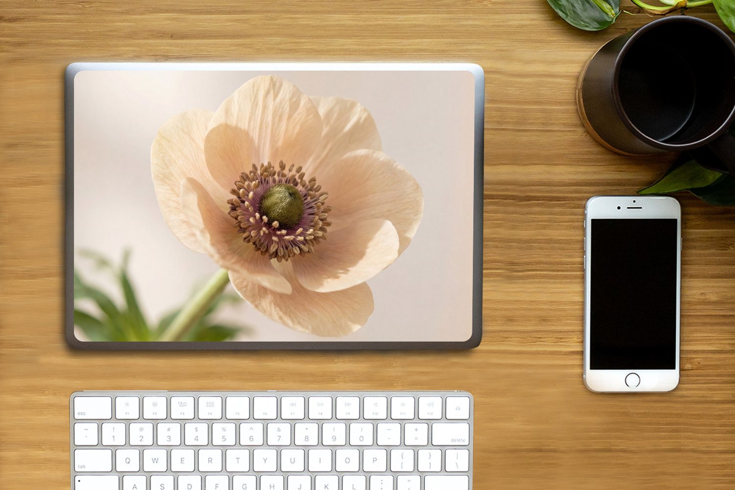 MuchoWow Laptop-Aufkleber Blume - Minimalistisch - Grün, (1tlg), Laptop Folien Cover, Aufkleber, Sticker, Schutz vor Kratzern, 30x21 cm