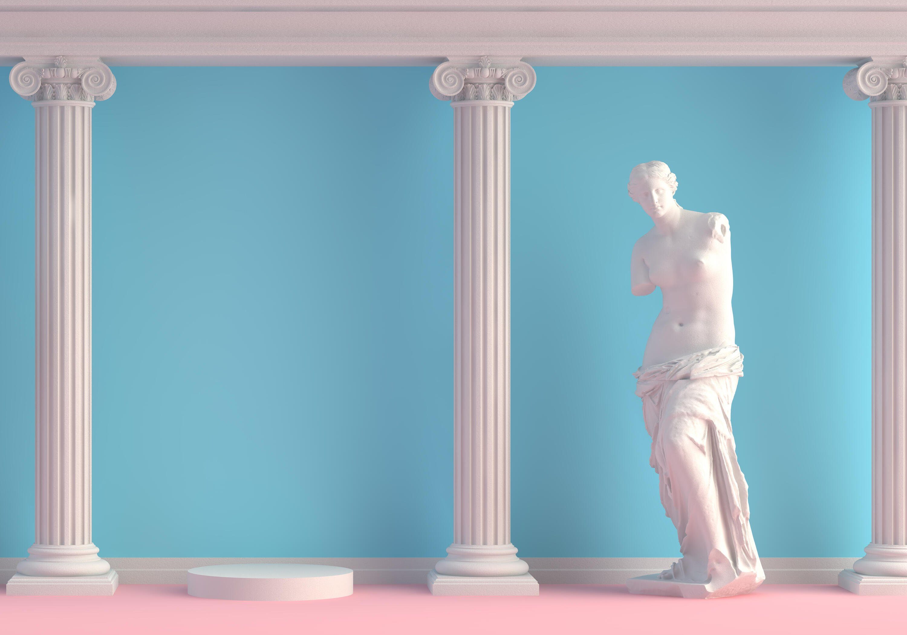wandmotiv24 Fototapete Griechische Statue Frau Säulen, glatt, Wandtapete, Motivtapete, matt, Vliestapete