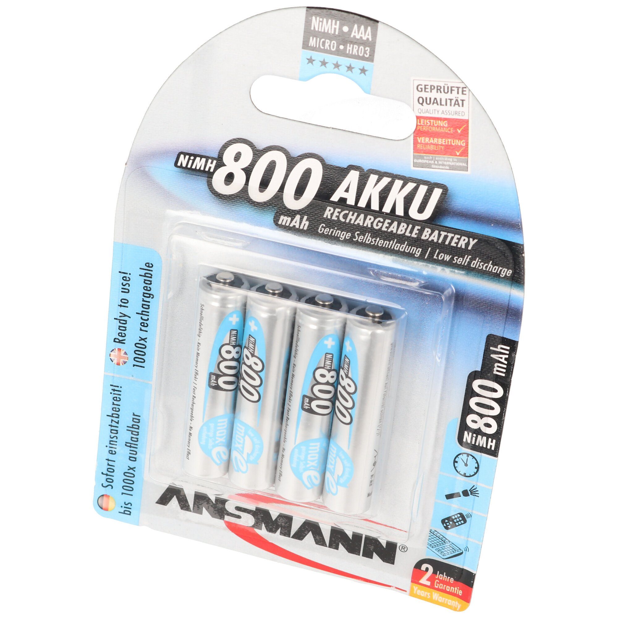 Blister AAA Akku V) ANSMANN® 800 4er (1,2 mAh Akku maxE im Ansmann Micro