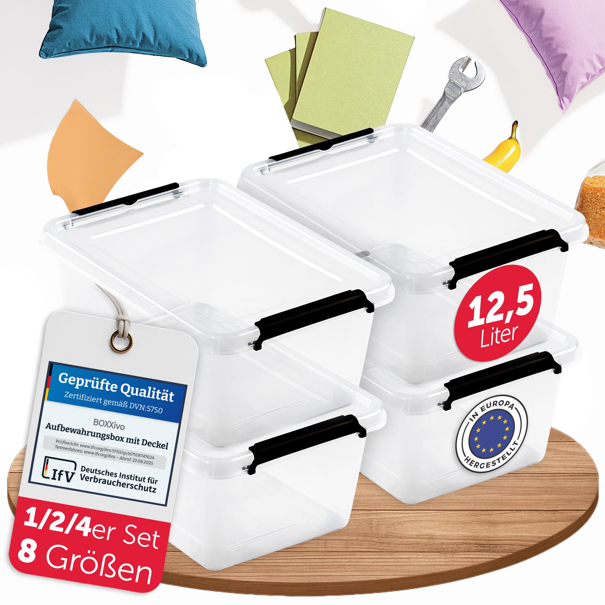 BOXXivo Aufbewahrungsbox Aufbewahrungsboxen mit Deckel BPA-freie & lebensmittelechte Boxen (4 St), Plastikbox mit Deckel - robuste & stapelbare Aufbewahrungsboxen