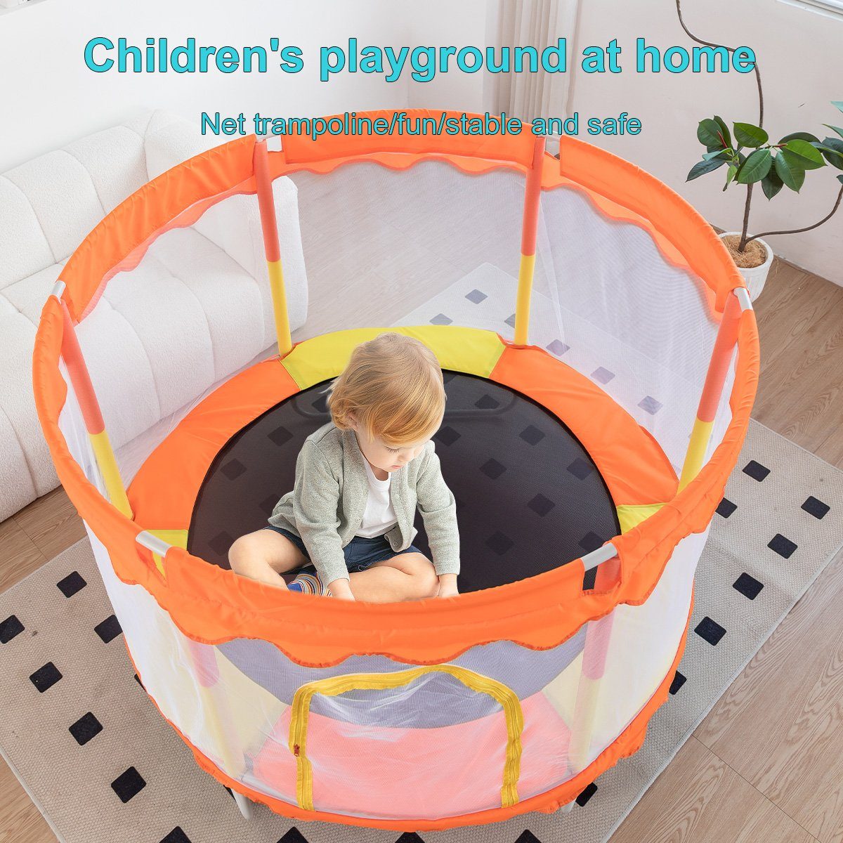 FOXSPORT Kindertrampolin, Gartentrampolin, Jumpingtrampolin, (150 × 150 × 110 cm (L * B * H), 150 tlg), Sicherheitsnetz mit Schaumstoff gepolstert, bis zum 150 kg