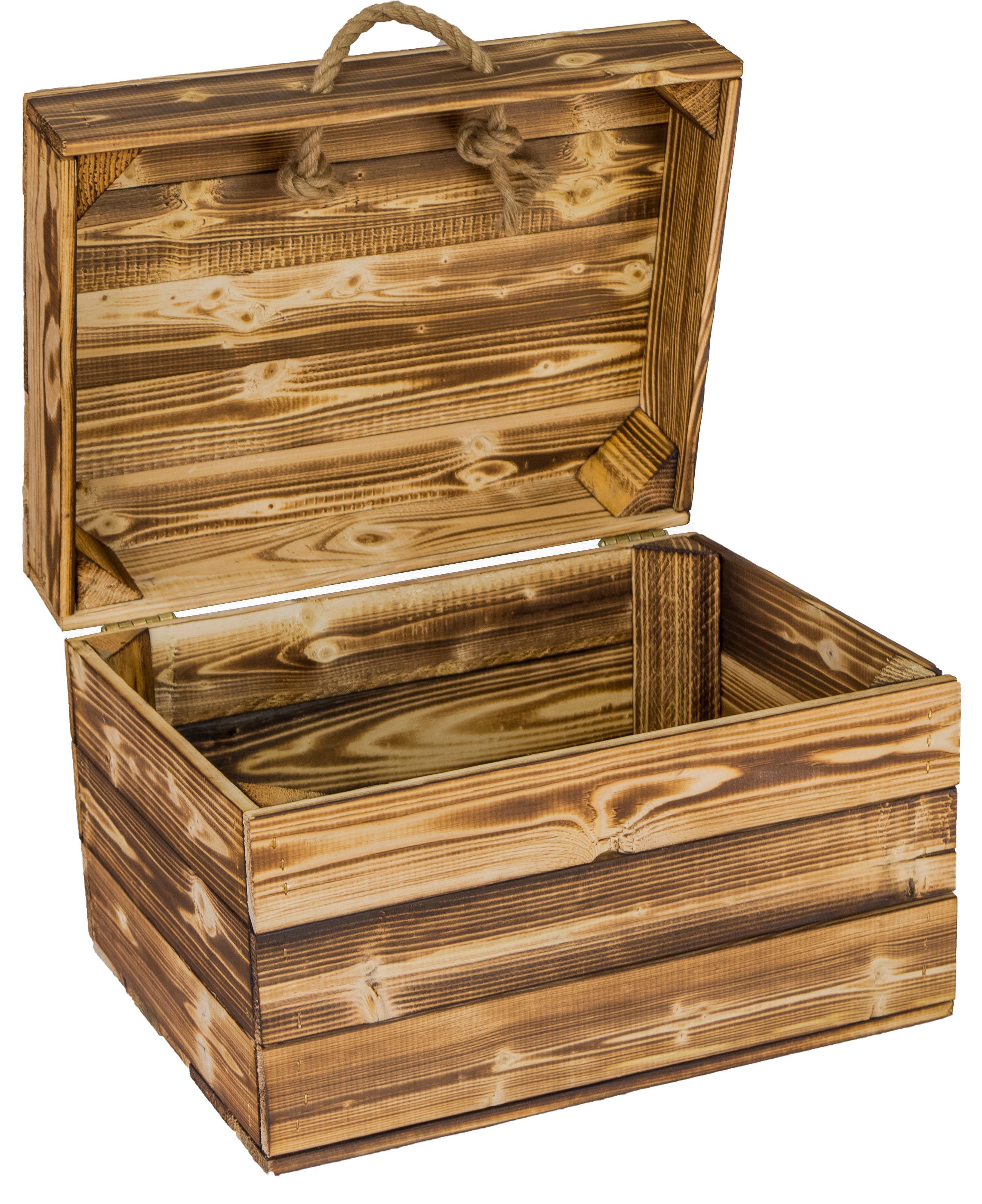 Kistenkolli Altes Land Allzweckkiste Holztruhe Erika geflammt mit Deckel 40x30x27 cm (Spar-Set, 1er Set)