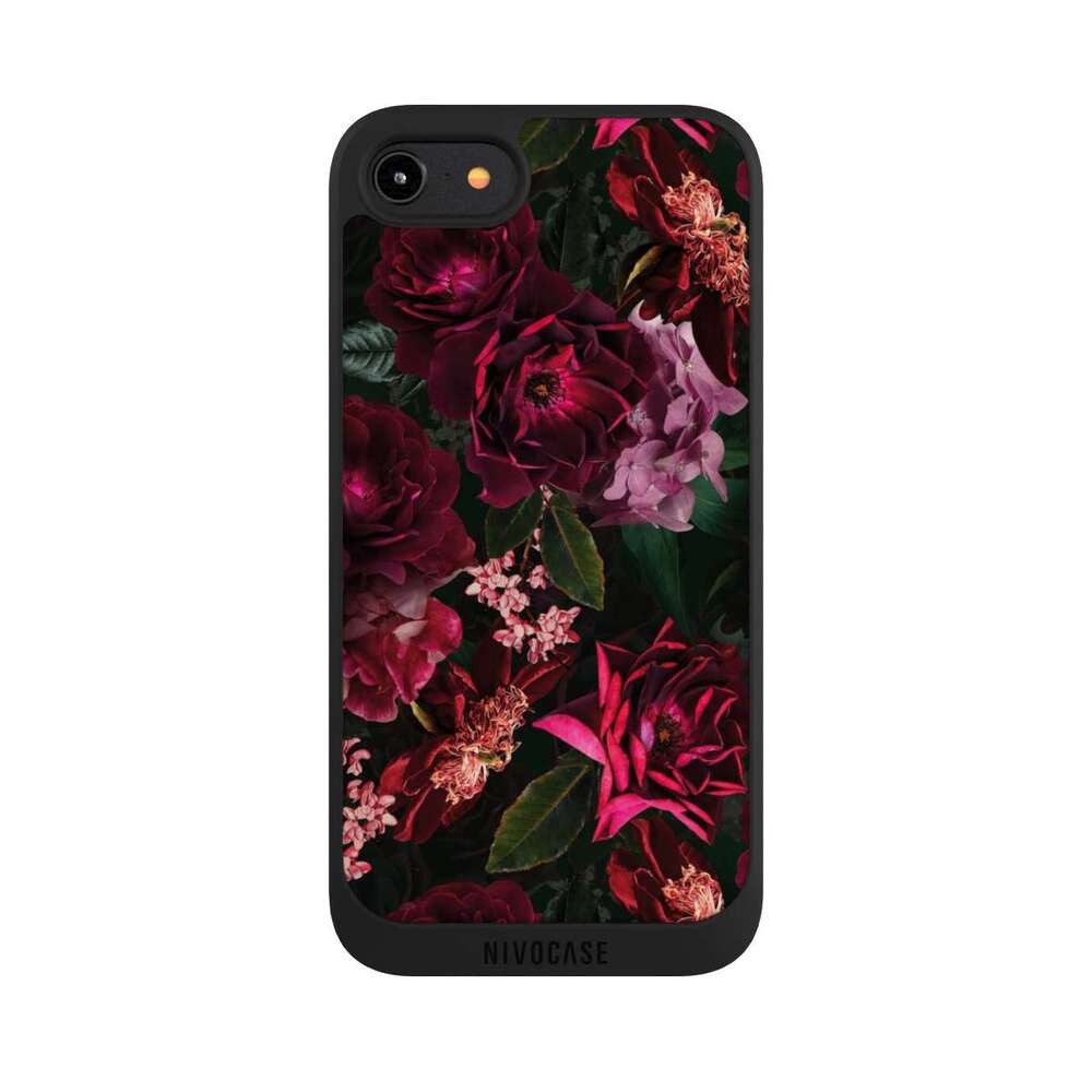 NIVOCASE Handyhülle Rose Blumen Blüte Dunkle romantische Vintage Rosen und Pfingstrosen, Apple iPhone 7 Handyhülle Hülle NIVOpure Case Schwarz