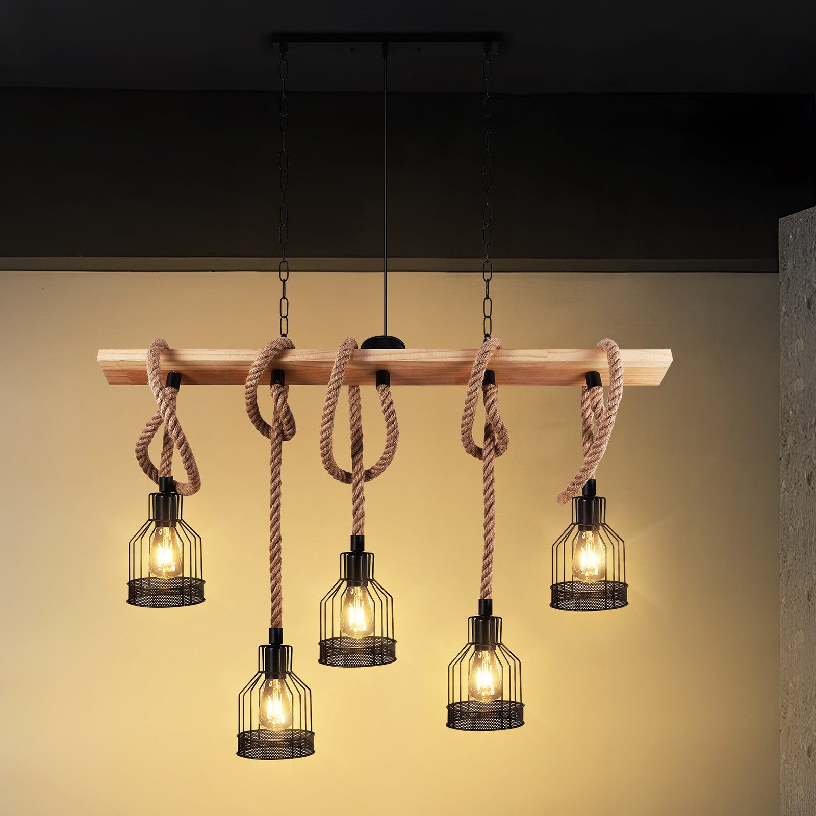 BlingBin Pendelleuchte Vintage Esstischlampe Holz Kronleuchter günstig online kaufen