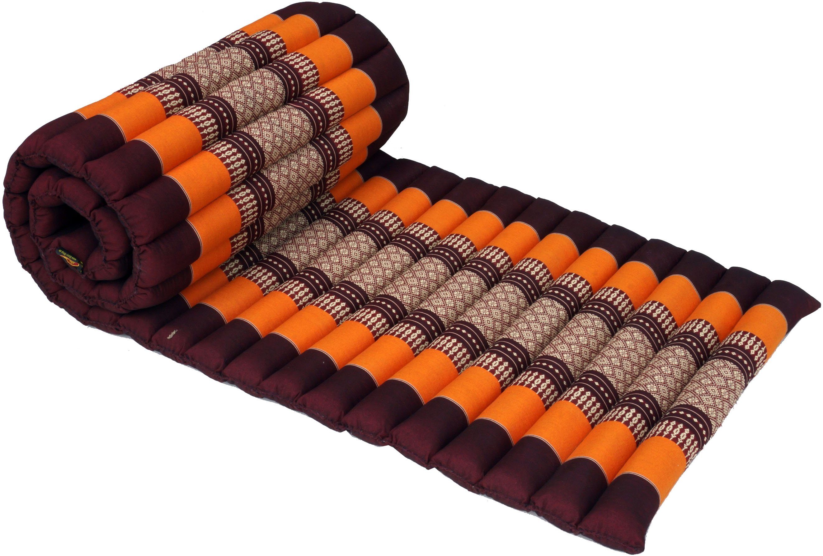 Rollbare Bodenmatte orange/weinrot mit Kapokfüllung.. Thaimatte, Sitzkissen Guru-Shop