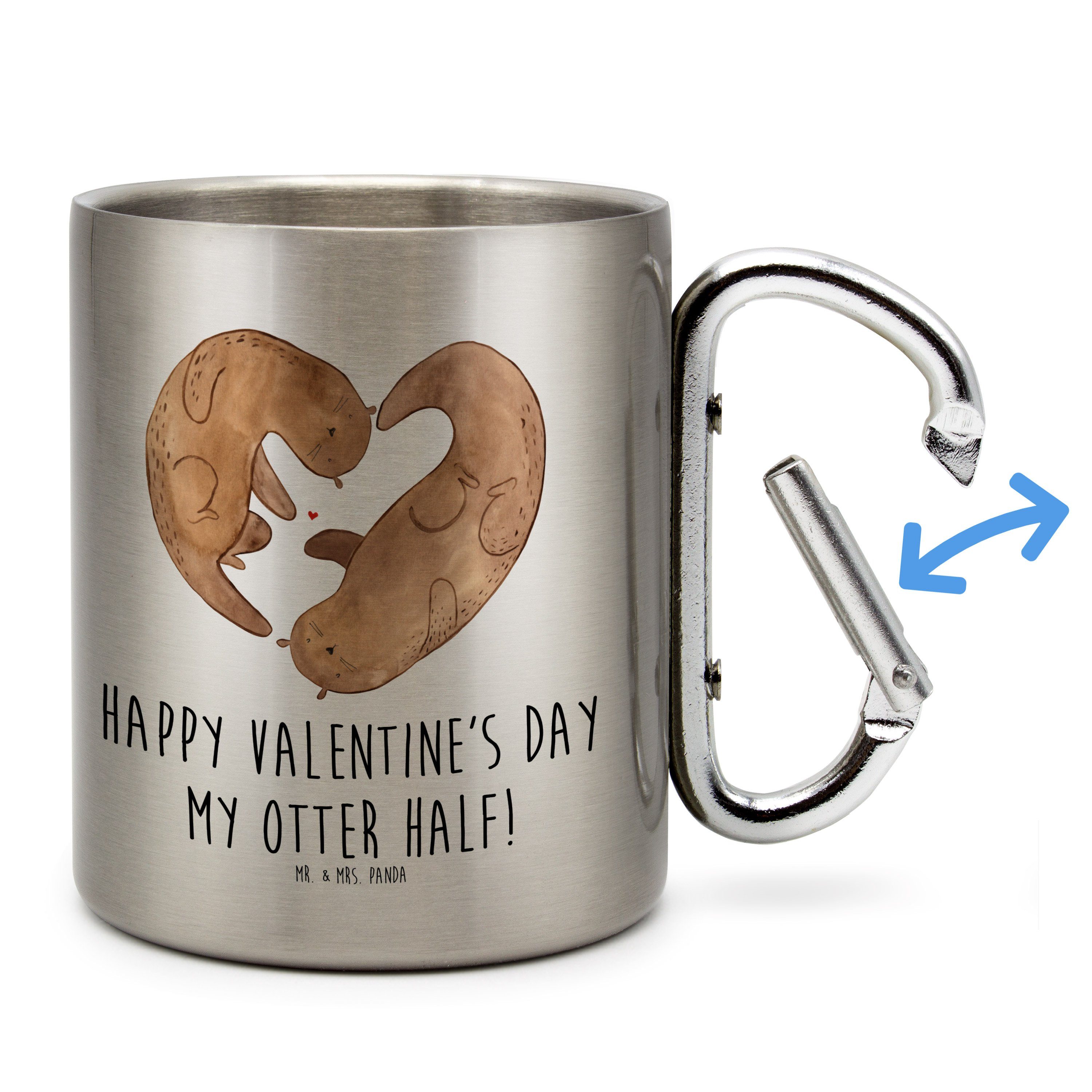 Mr. & Mrs. Panda Tasse Otter Valentine - Transparent - Geschenk, Heiraten, Edelstahltasse, L, Edelstahl