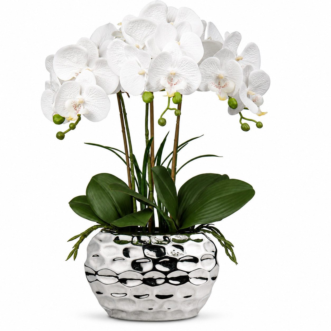 Kunstpflanze Künstliche Orchidee 44cm Real Touch im Keramiktopf Phalaenopsis