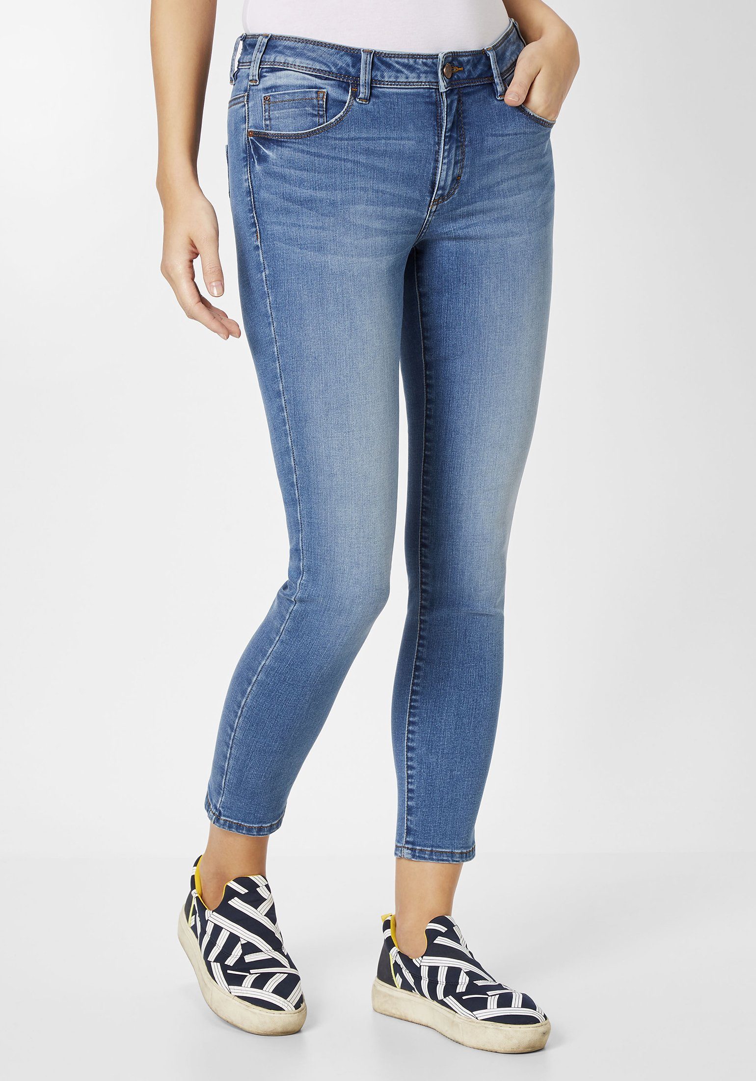 Damen Skinny Jeans Hose mit Zip hinten 