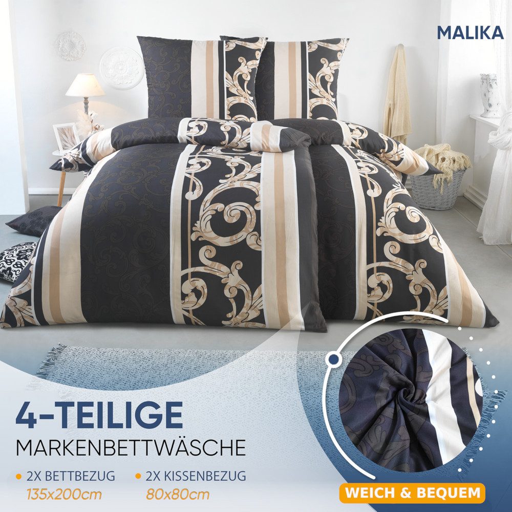 Malika Bettwäsche 2x 135x200 + 2x 80x80 cm atmungsaktiver Bettbezug, modern günstig online kaufen