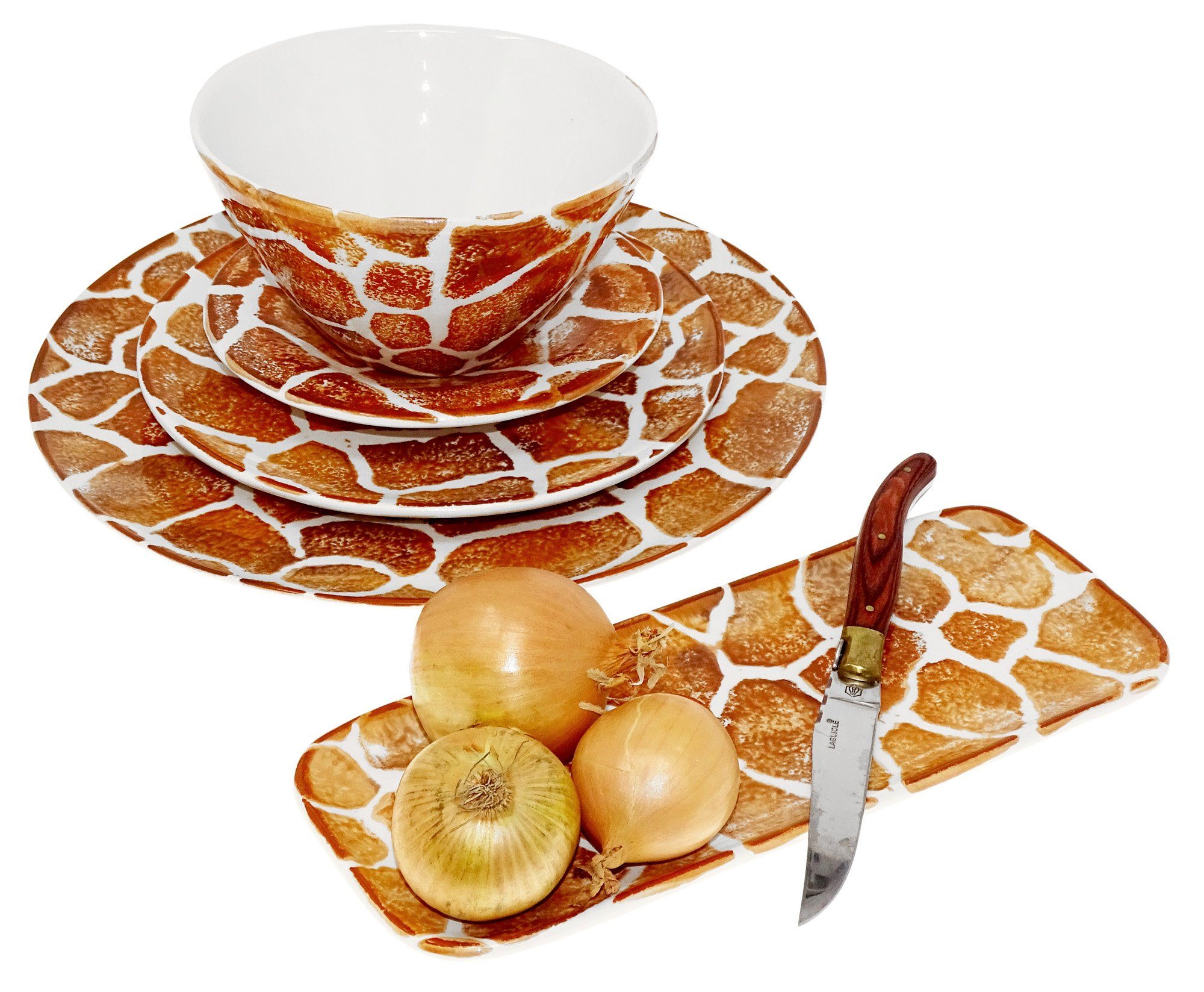 Lashuma Servierteller Giraffe, Ø klein, handgemachter Salatplatte Keramik, 16 Brotteller cm