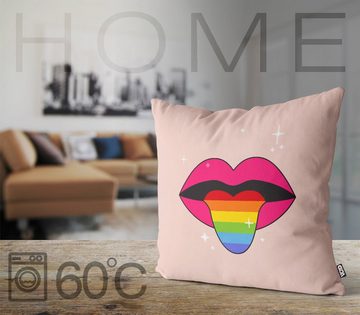Kissenbezug, VOID (1 Stück), Pride Zunge Mund LGBTQ Grafik Lippen gestreift Gay pride flag parade