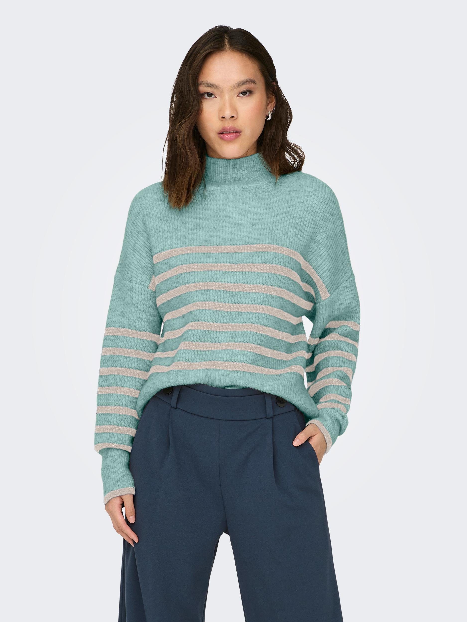 STRIPE LIFE KNT Harbor LS Gray Stripes:Pumice HIGH NECK stone Strickpullover ONLFRIDI ONLY